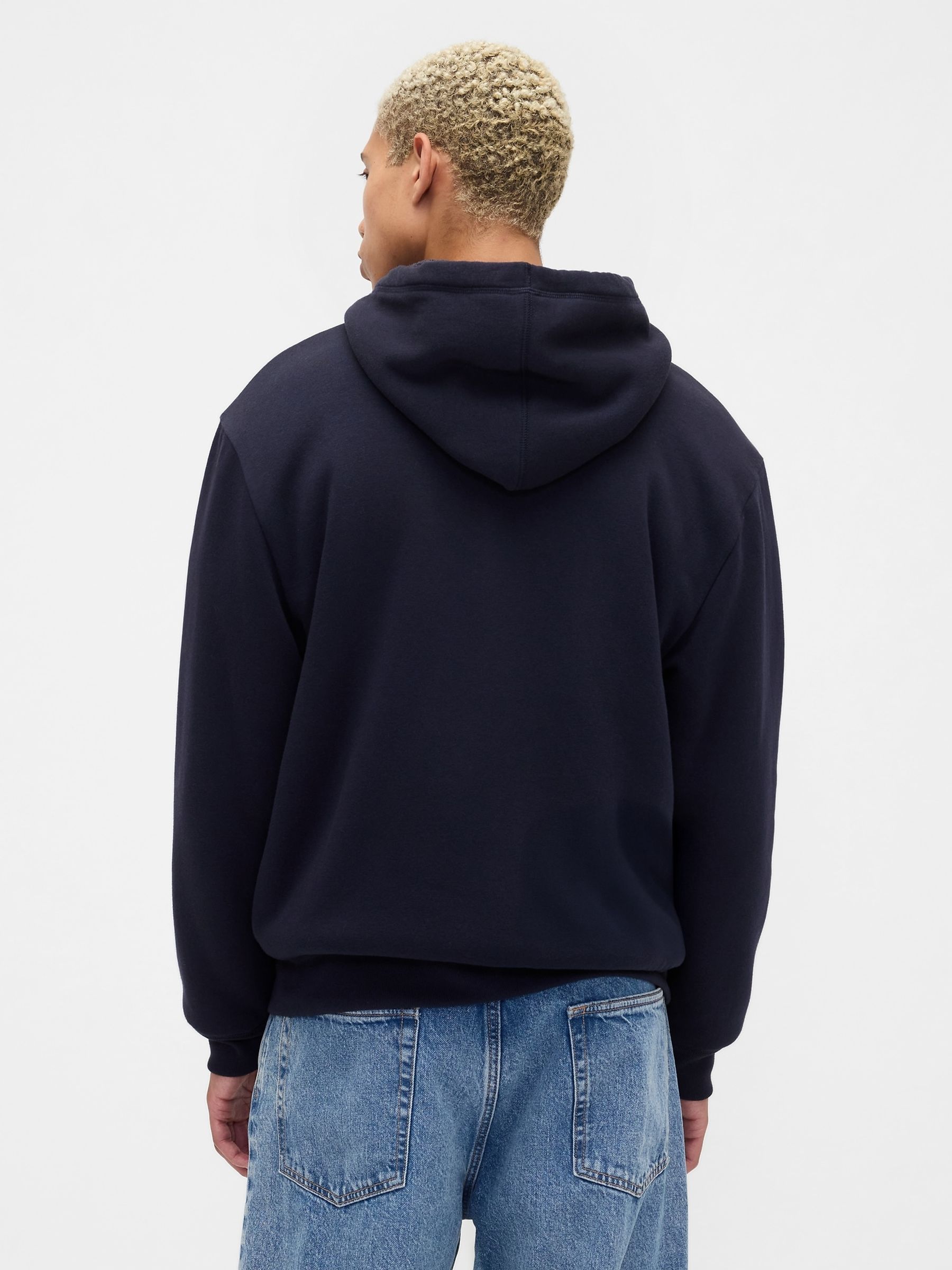 Navy Blue Relaxed Logo Sherpa-Lined Zip Hoodie | Gap