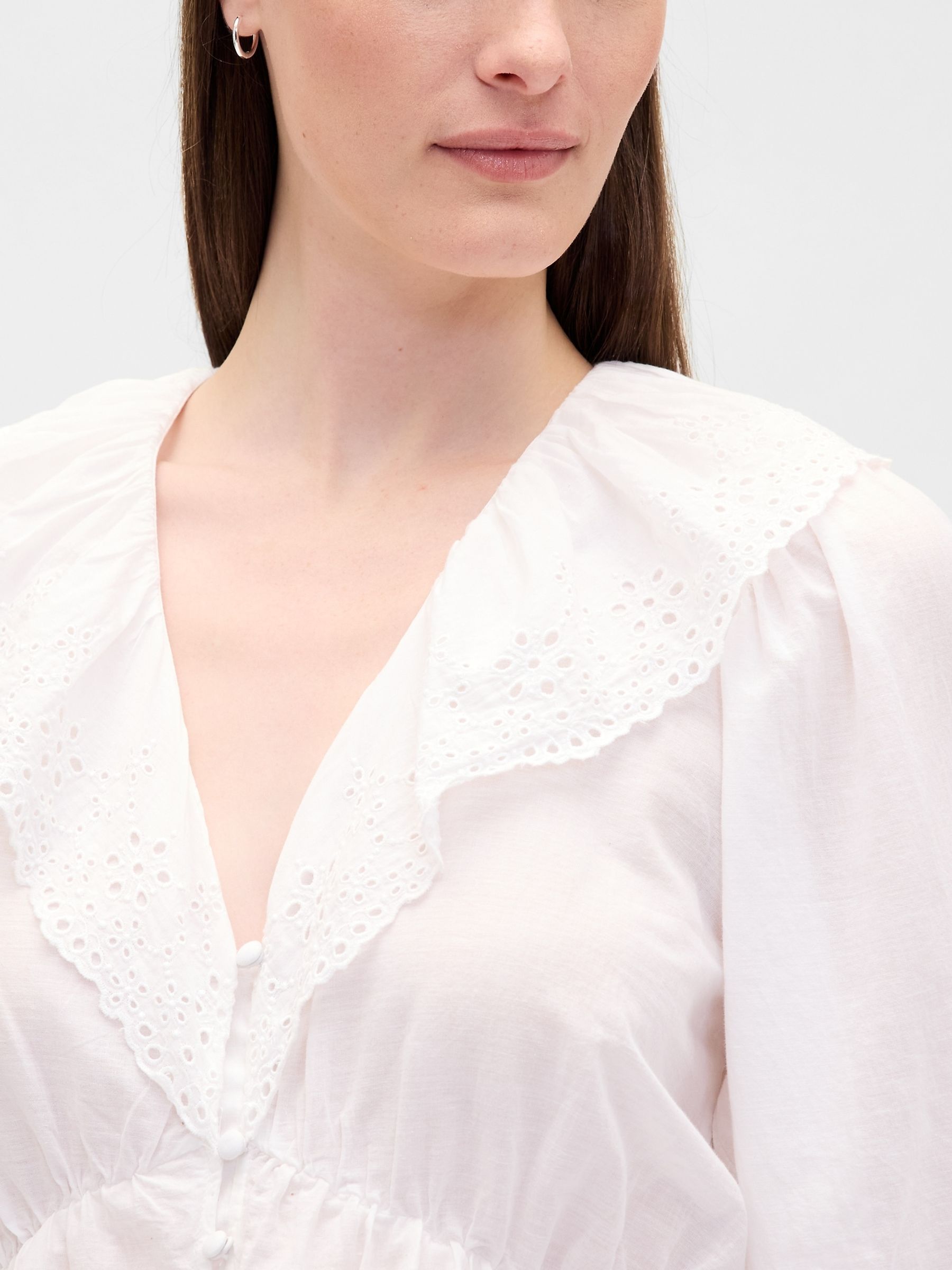 White Ruffle Collar V-Neck Top - Image 4 of 4