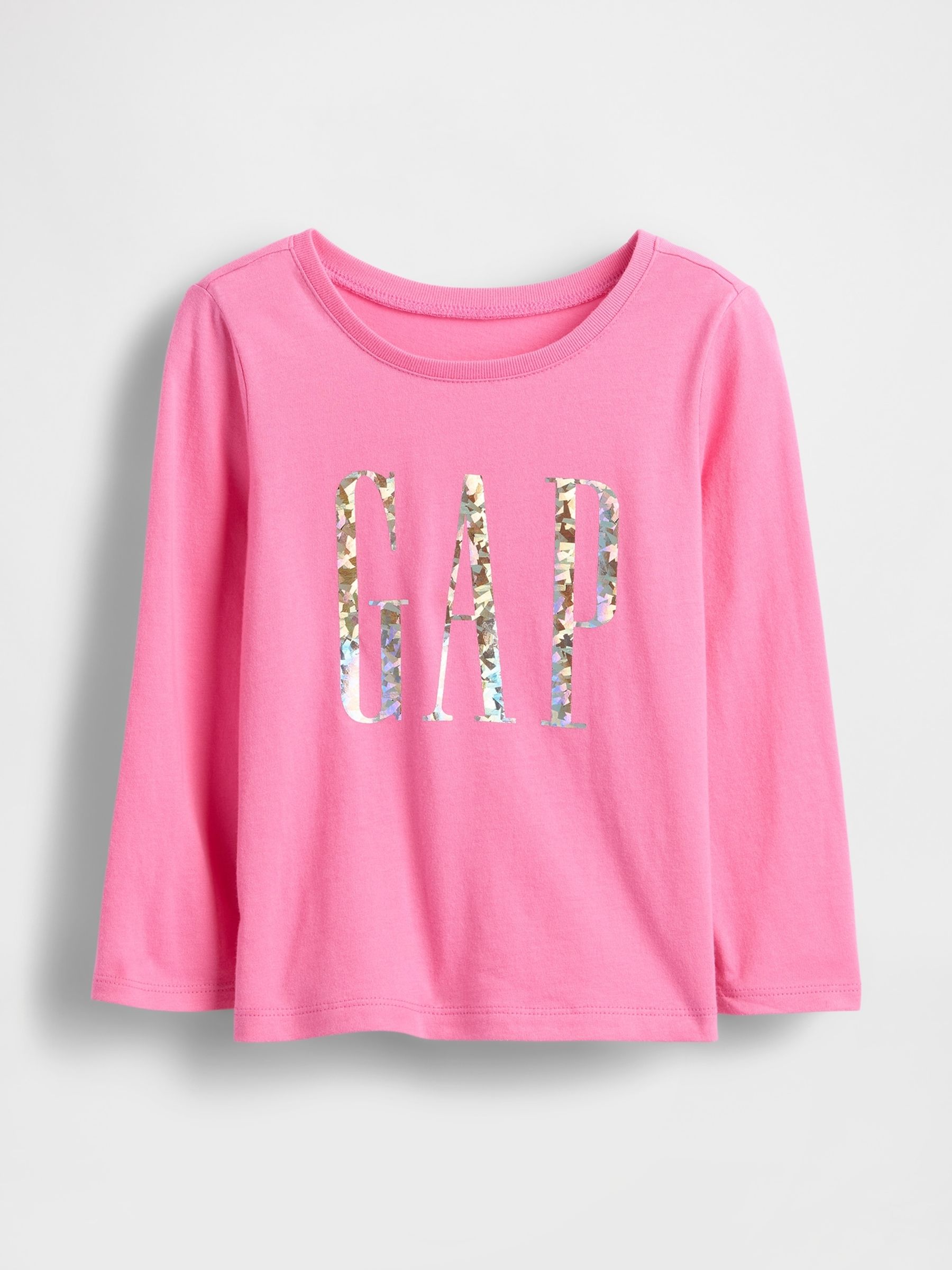 Pink Sequin Logo Crew Neck Long Sleeve T-Shirt (6mths-5yrs) - Image 1 of 3