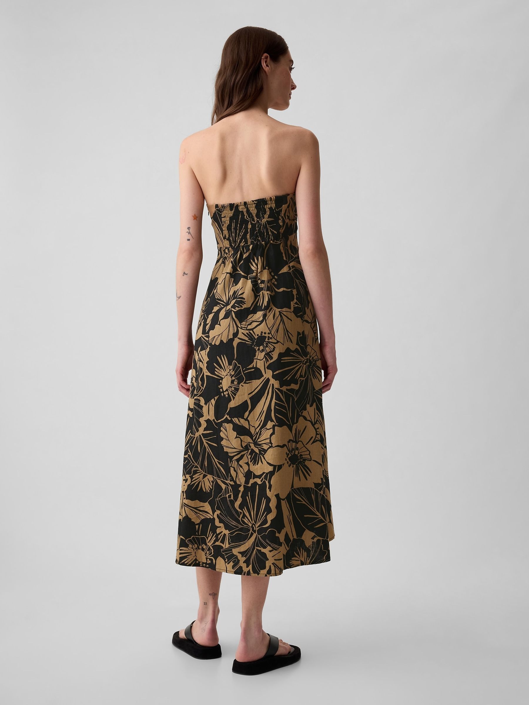 Black Floral Linen Blend Removable Straps Midi Dress - Image 5 of 6