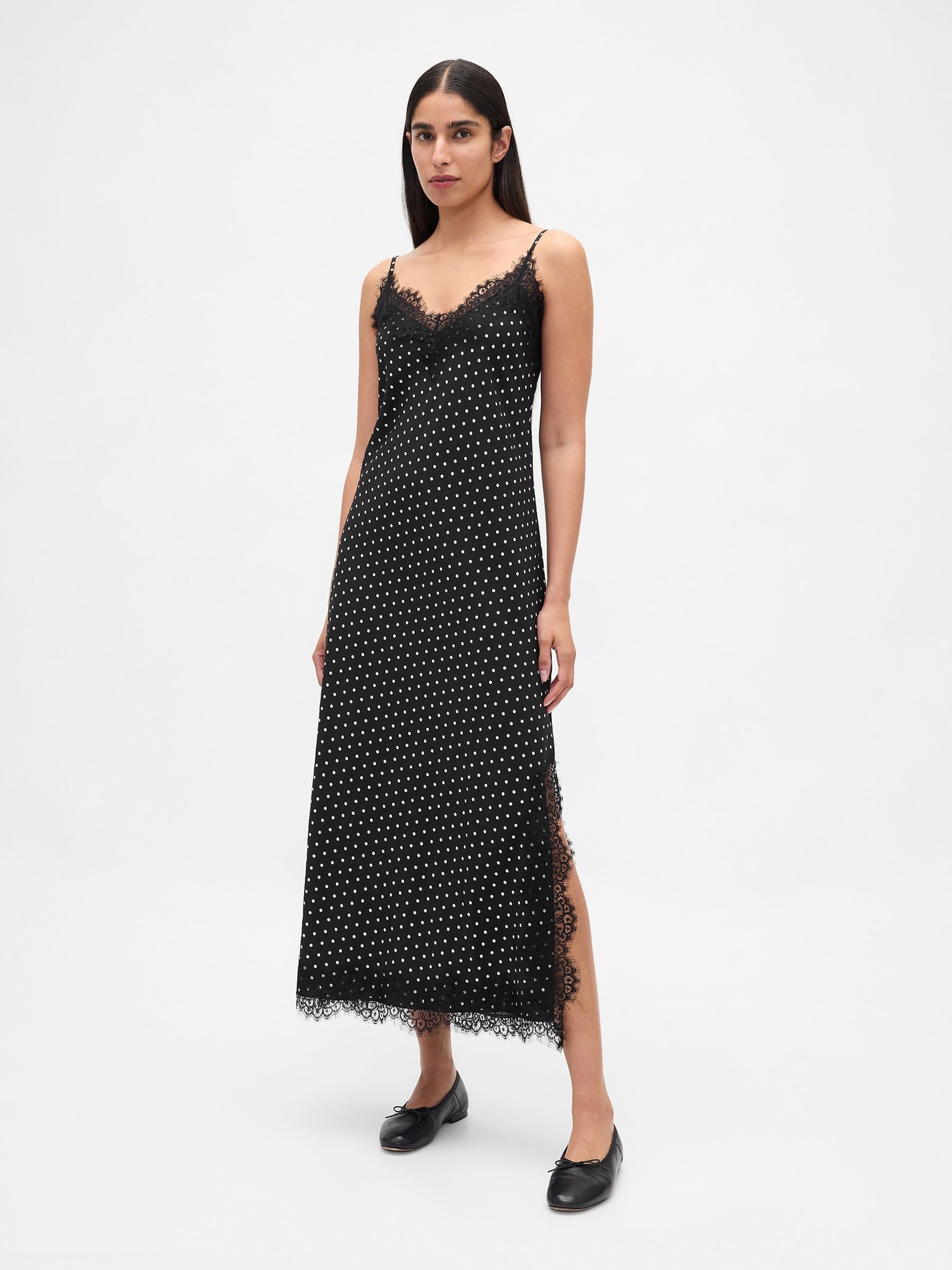Black Lace-Trim Maxi Slip Dress - Image 1 of 4