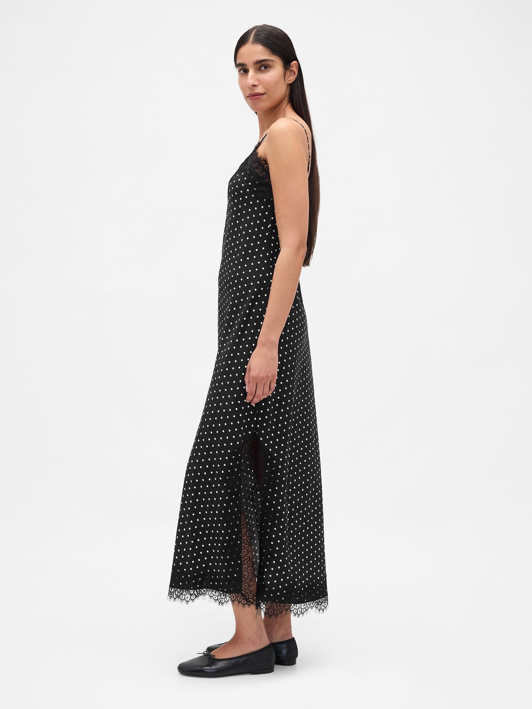 Black Lace-Trim Maxi Slip Dress - Image 3 of 4