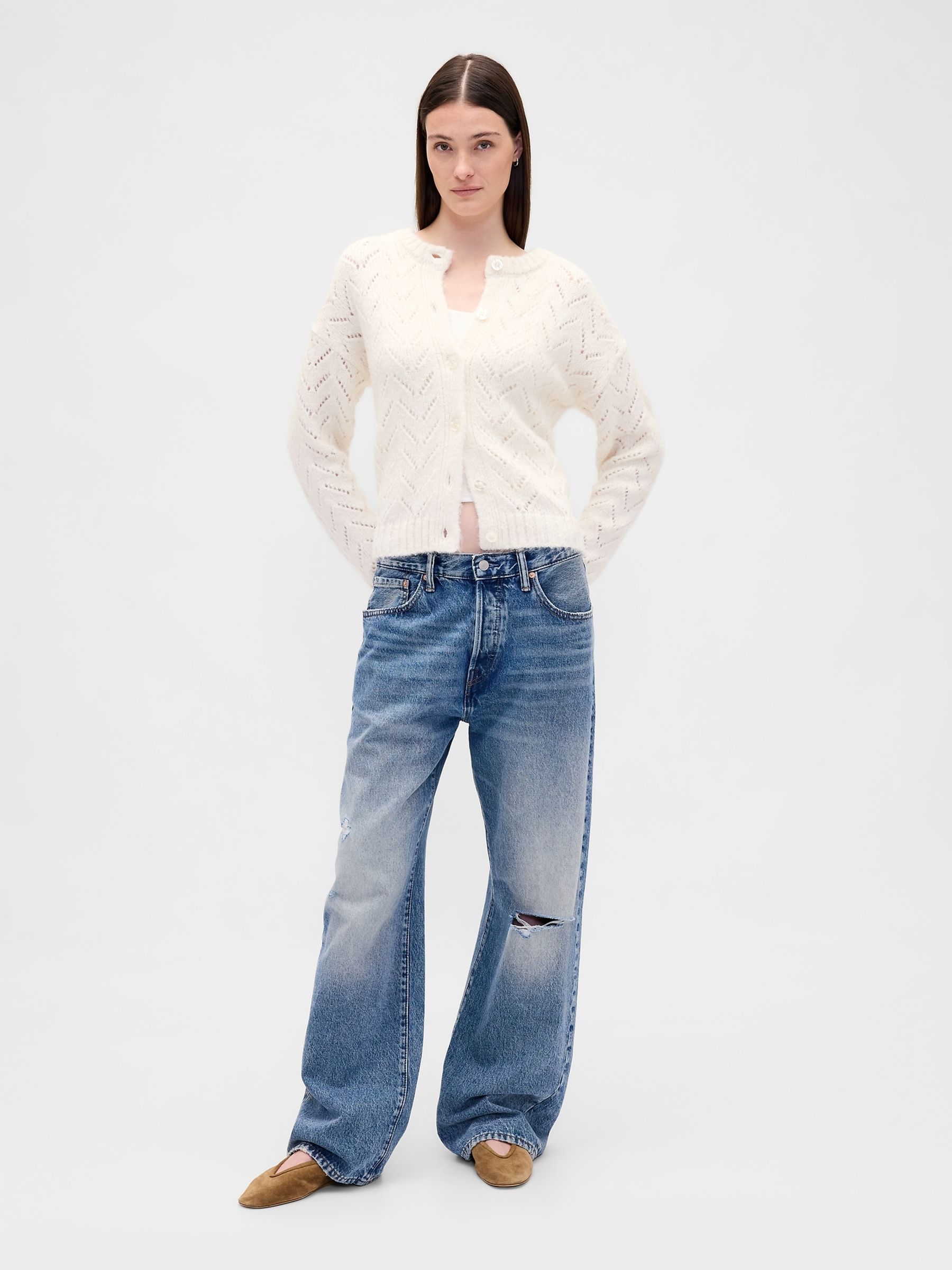 Nude Fuzzy Pointelle Cardigan - Image 3 of 4