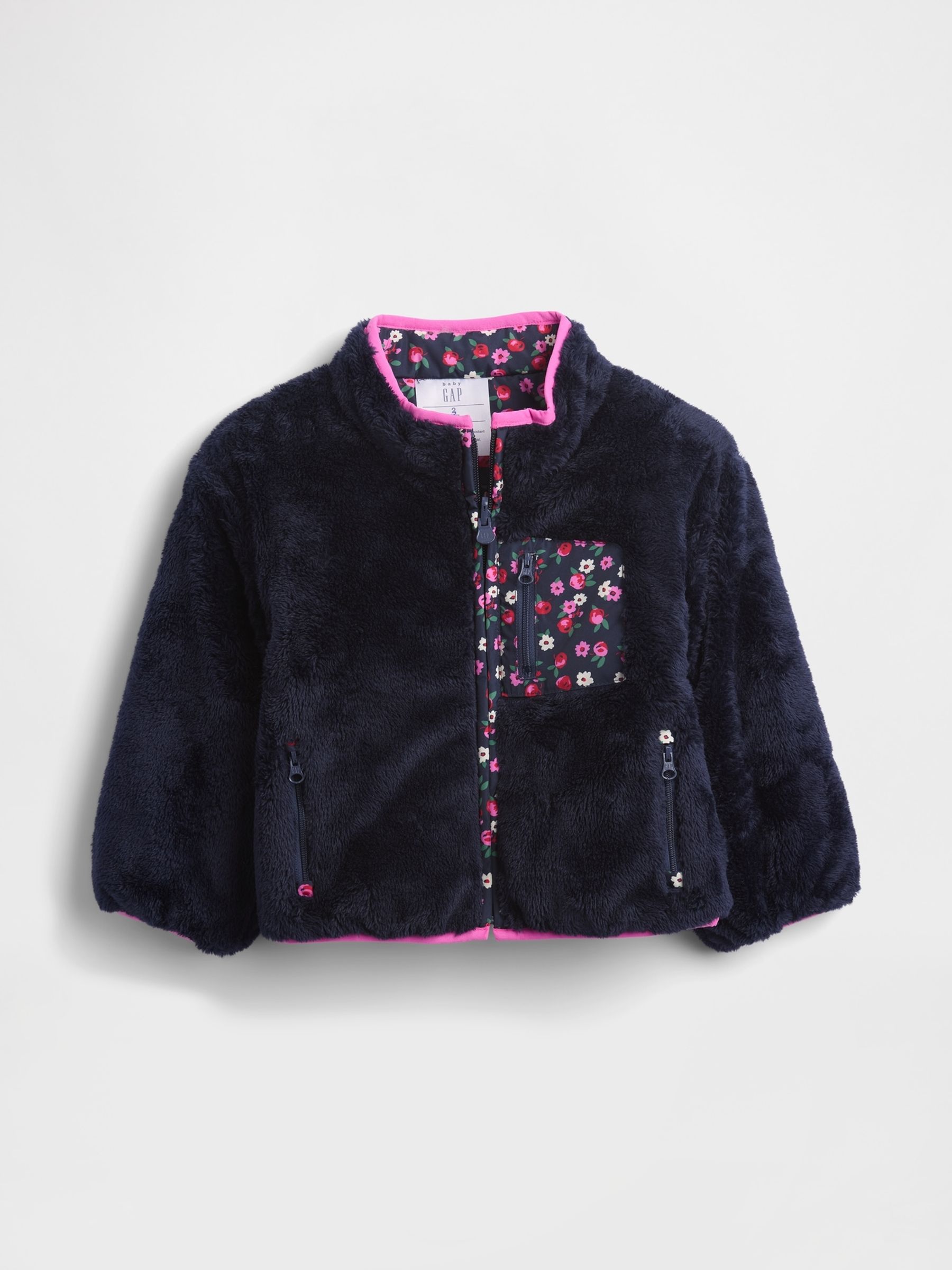 Navy Blue Lightweight Sherpa Reversible Jacket - Image 1 of 3