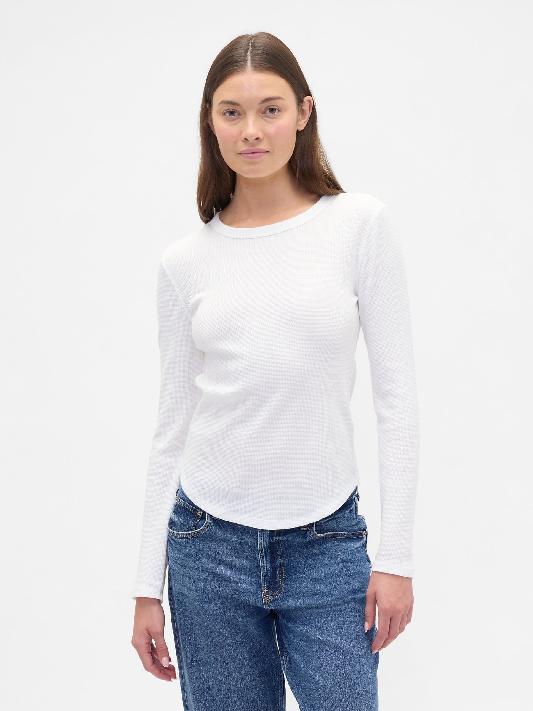 White Waffle Knit Long Sleeve T-Shirt - Image 1 of 3