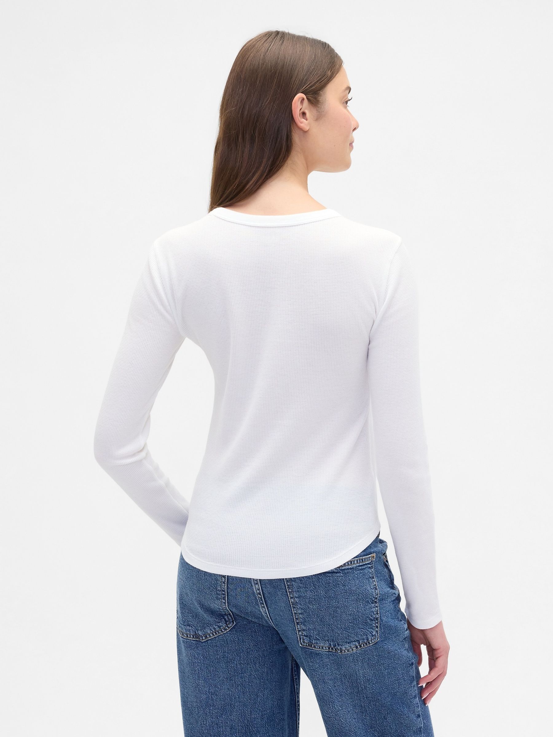 White Waffle Knit Long Sleeve T-Shirt - Image 2 of 3