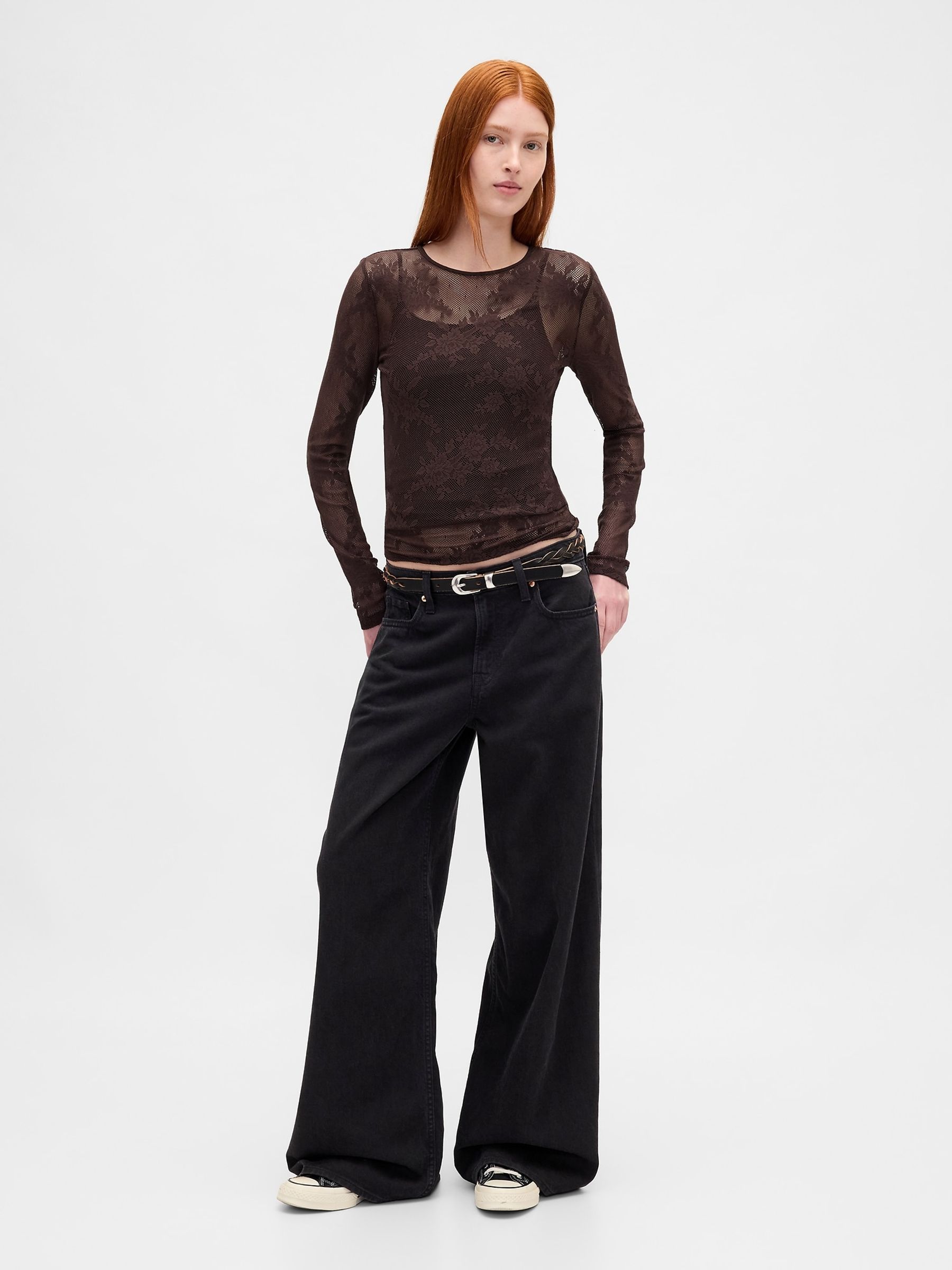 Brown Sheer Lace Top - Image 3 of 4