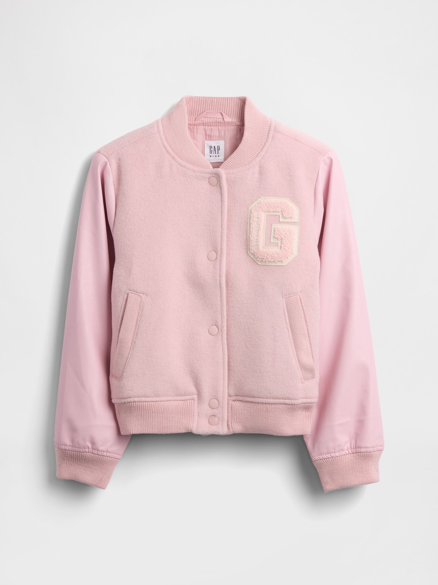Pink Wool-Blend Varsity Bomber Jacket (4-13yrs) - Image 1 of 2