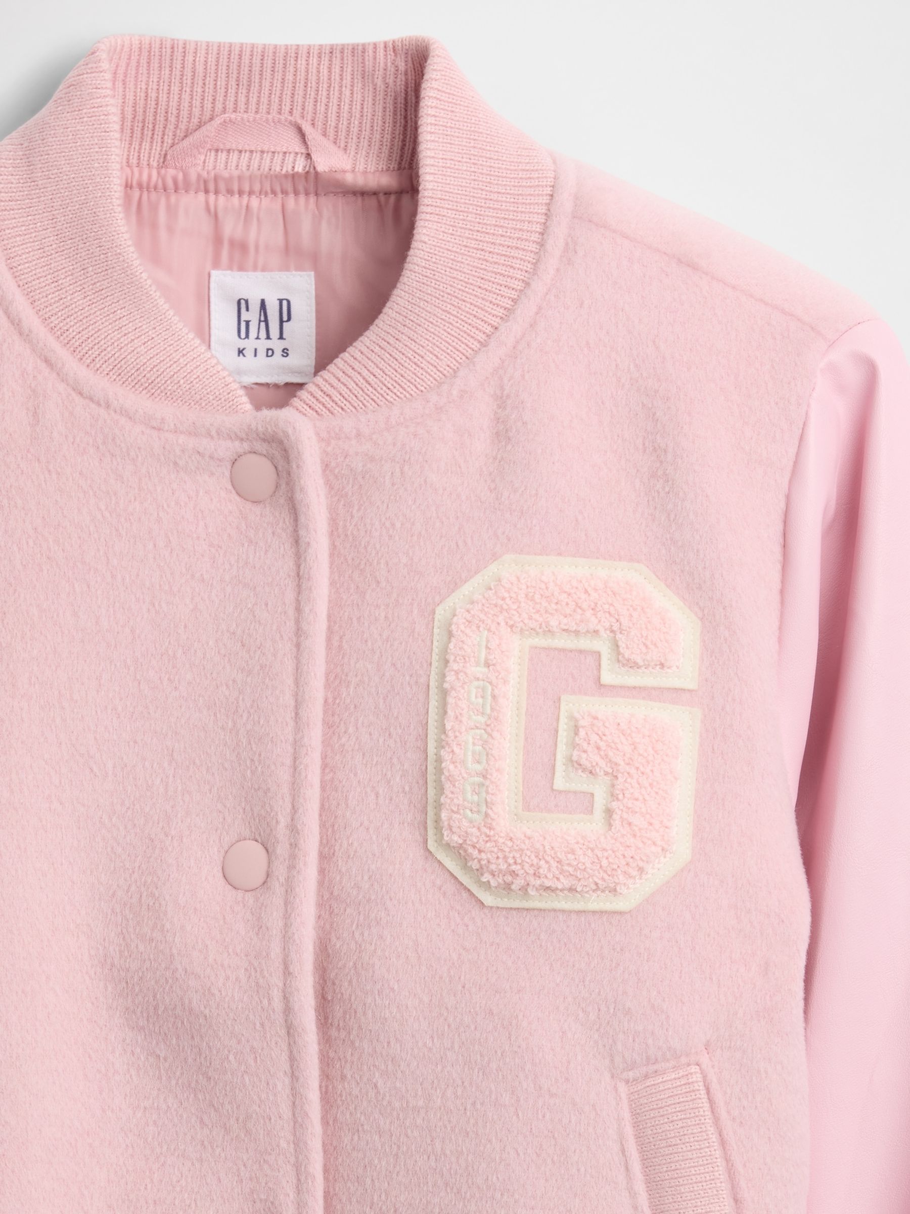 Pink Wool-Blend Varsity Bomber Jacket (4-13yrs) - Image 2 of 2