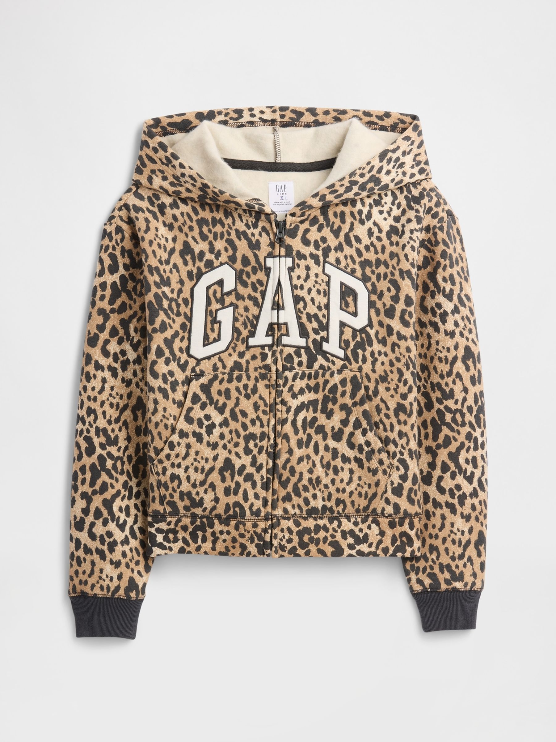 Brown Leopard Print Relaxed Full Zip Logo Hoodie | Gap