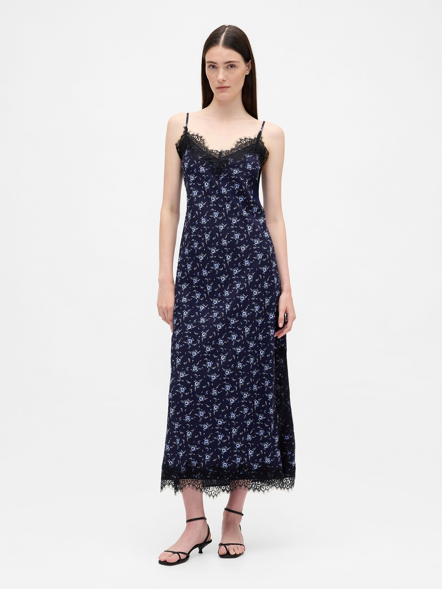 the dress is blue and gold 70's Baby Blue Lace Maxi Slip Dress—[M] – mahshu main image 1