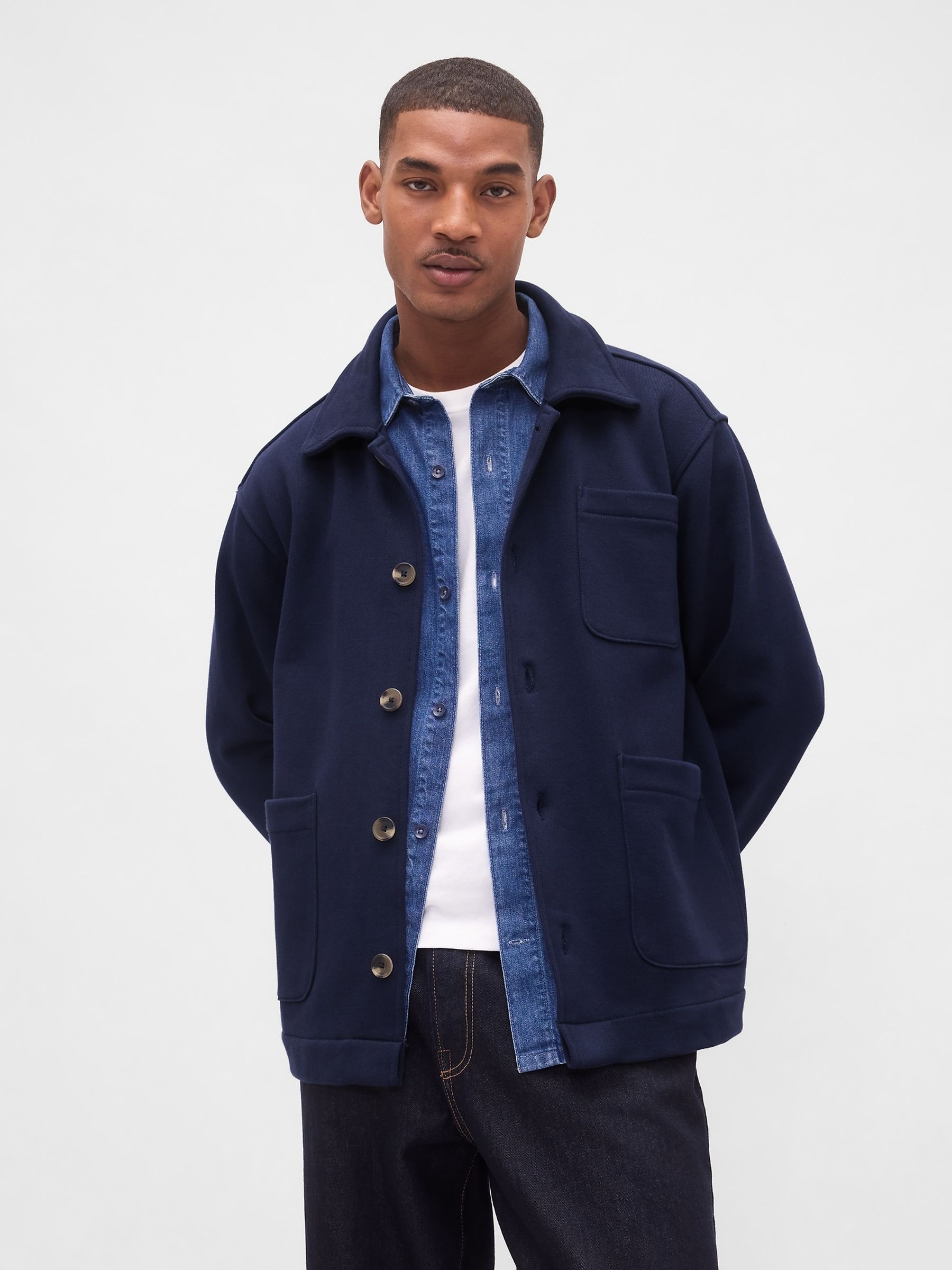 Blue French Terry Chore Jacket - Image 1 of 4