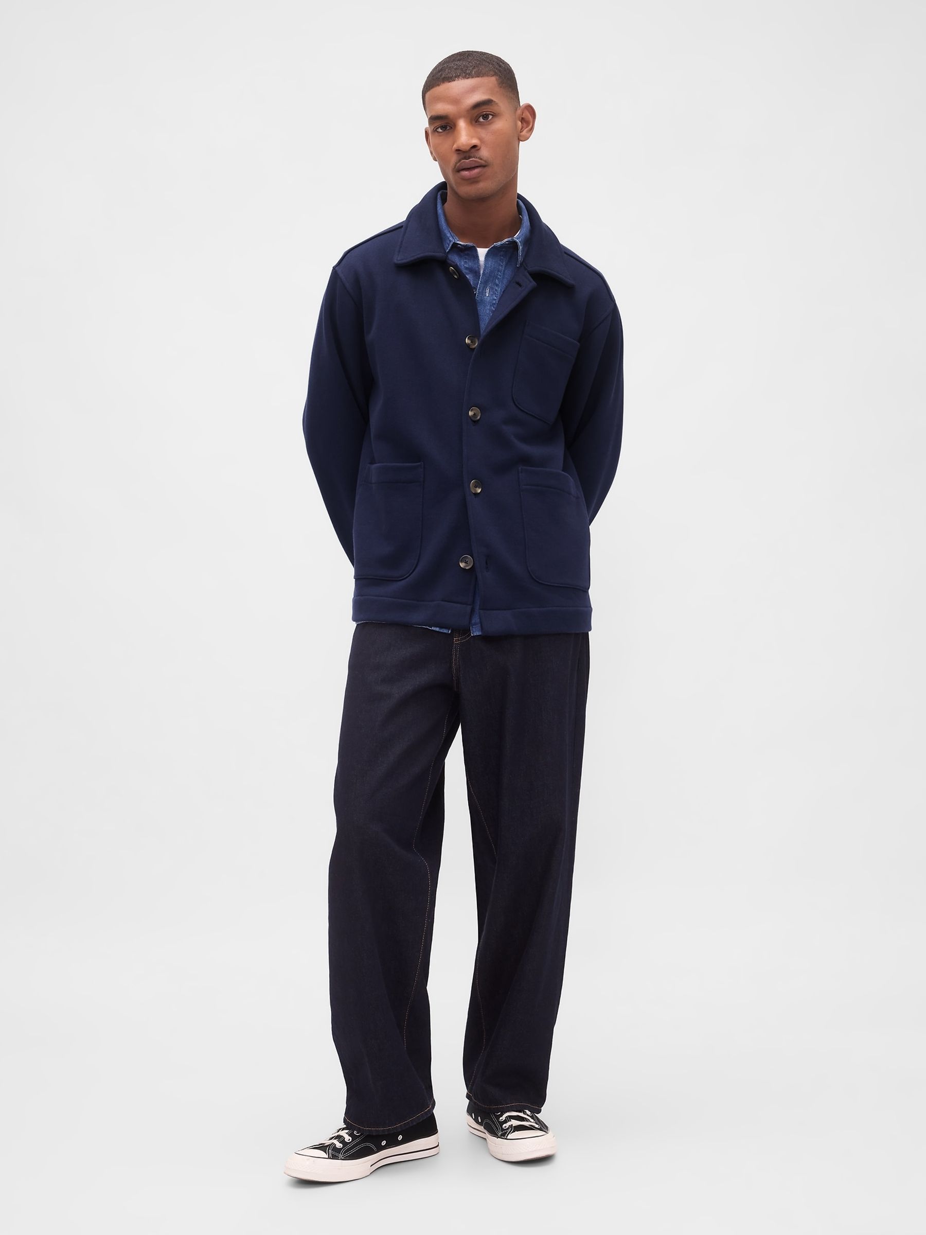 Blue French Terry Chore Jacket - Image 3 of 4