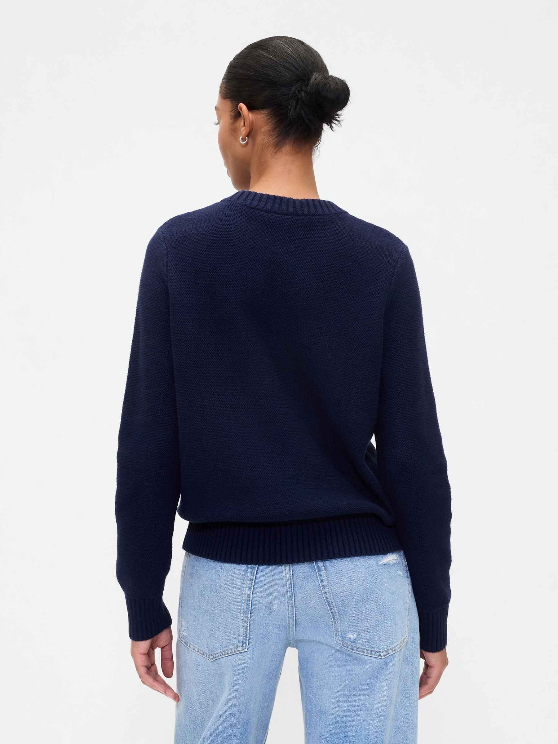 Navy Blue Cotton Cable Knit Sweatshirt - Image 2 of 4