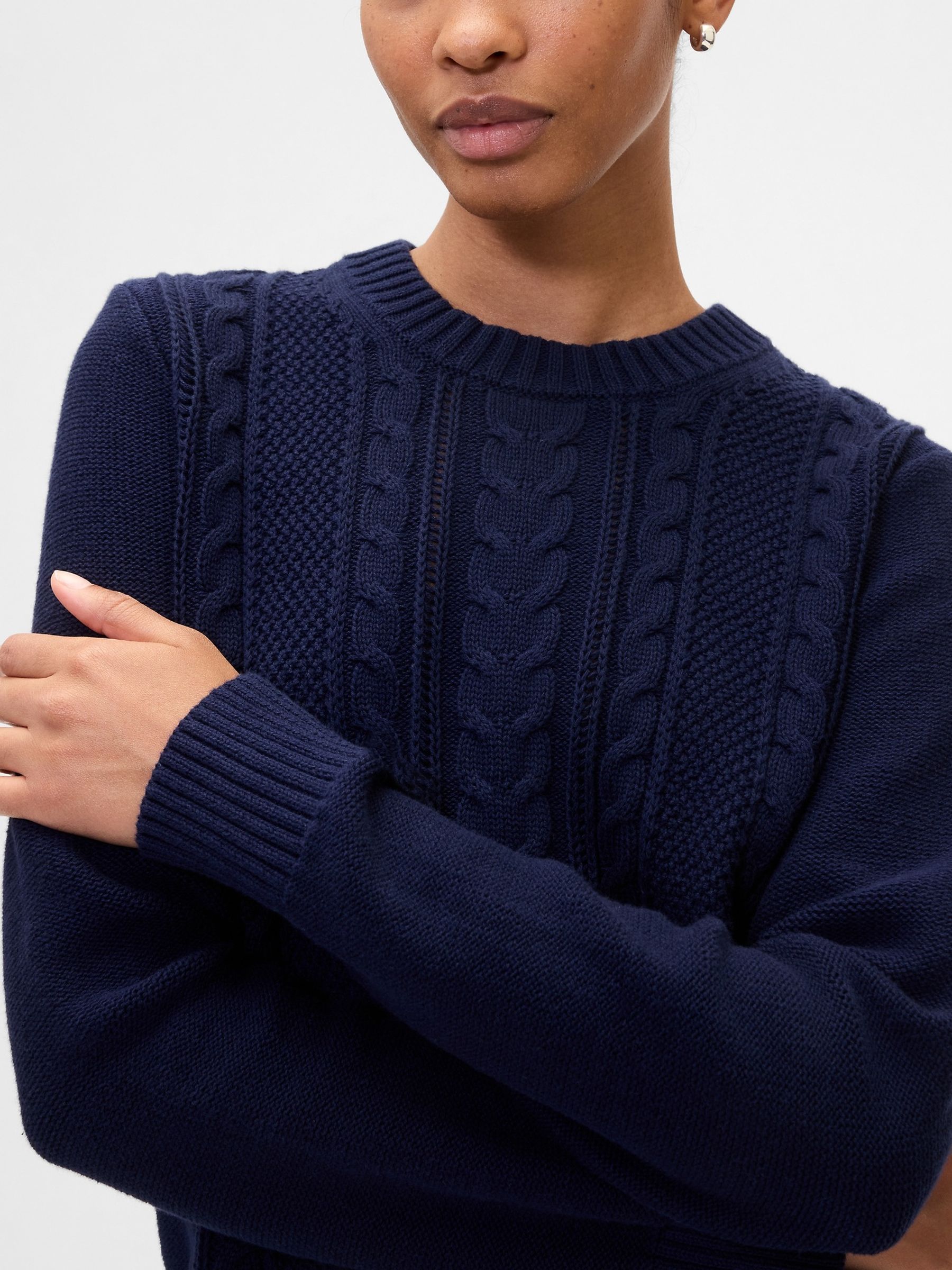 Navy Blue Cotton Cable Knit Sweatshirt - Image 4 of 4