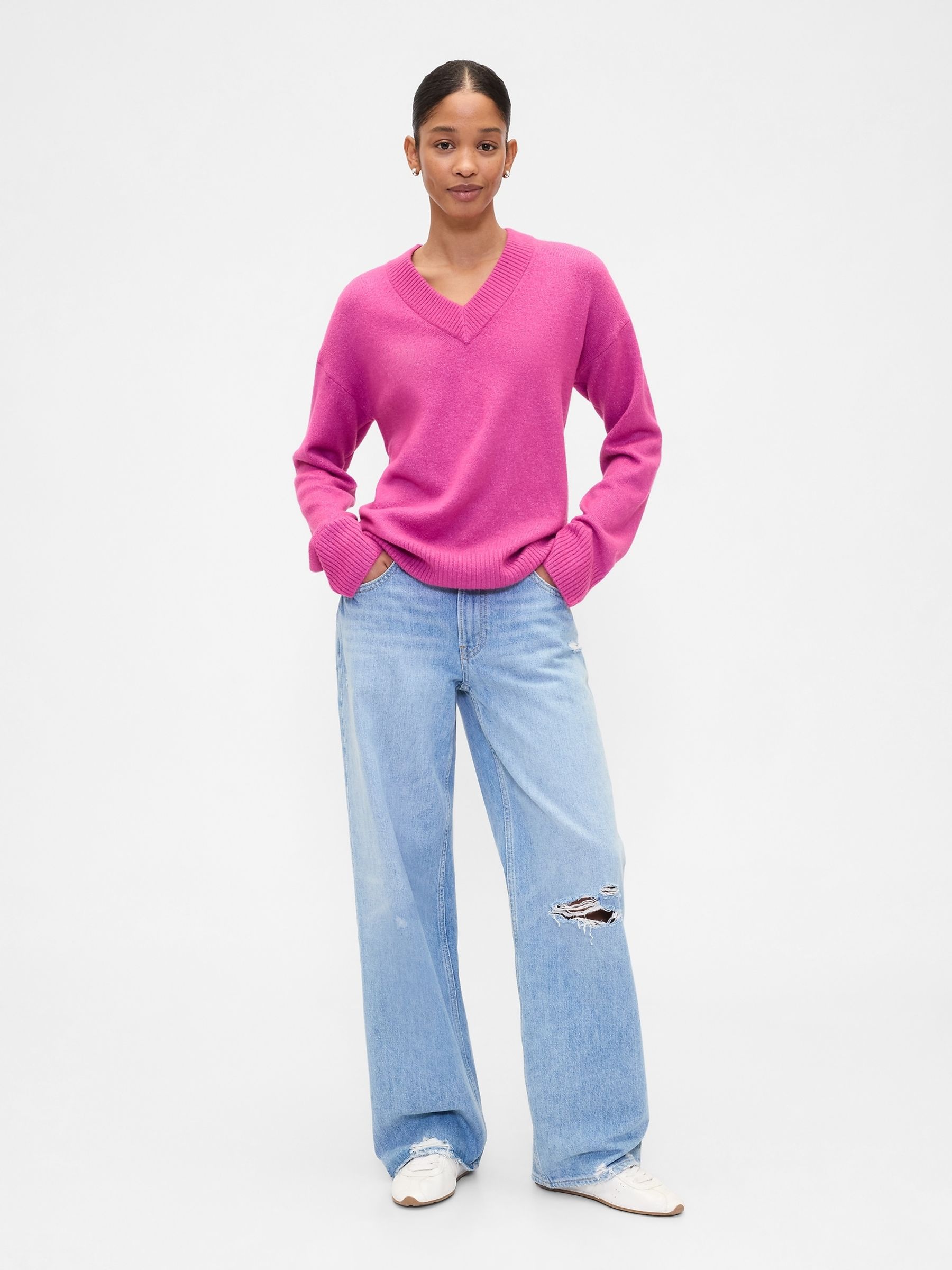 Pink V-Neck Sweatshirt - Image 3 of 5