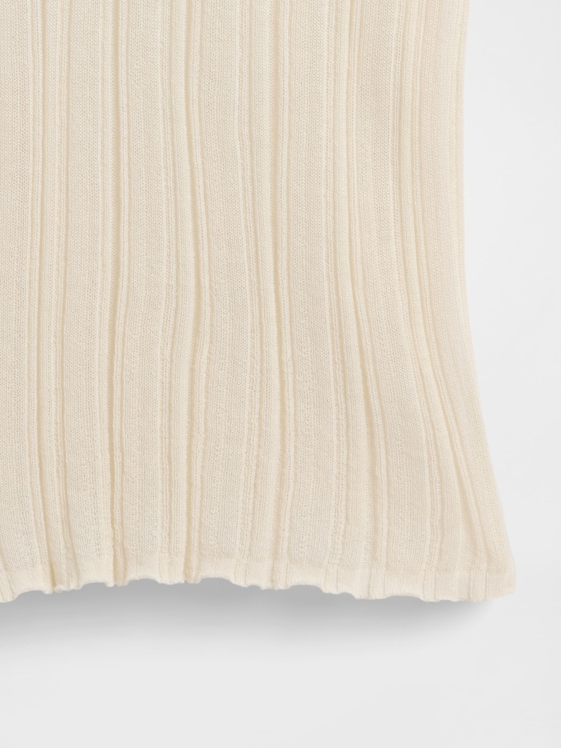 Cream Long Sleeve Sheer Rib Henley Top - Image 4 of 4