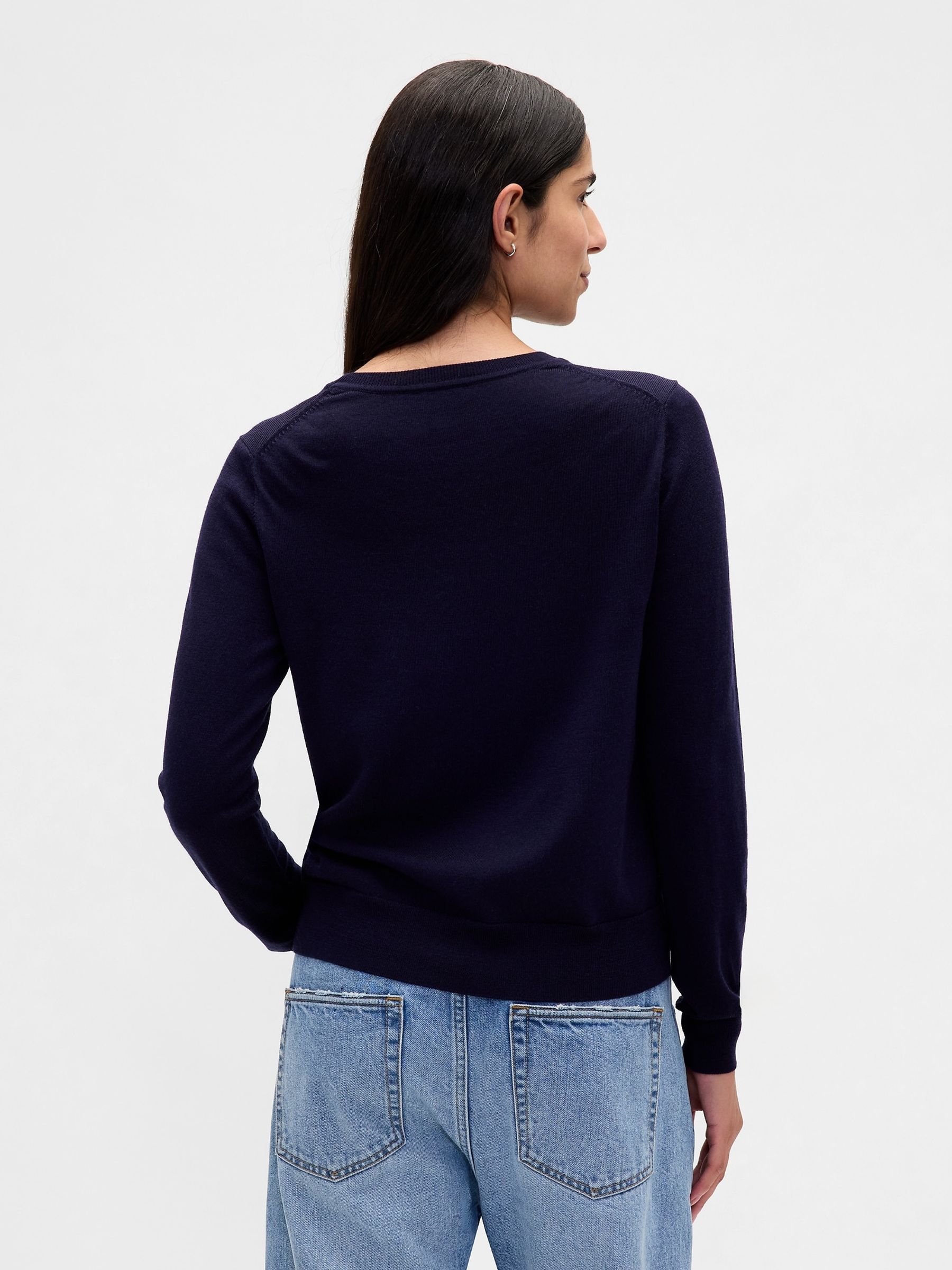 Navy Blue Merino Crew Neck Sweatshirt - Image 2 of 4