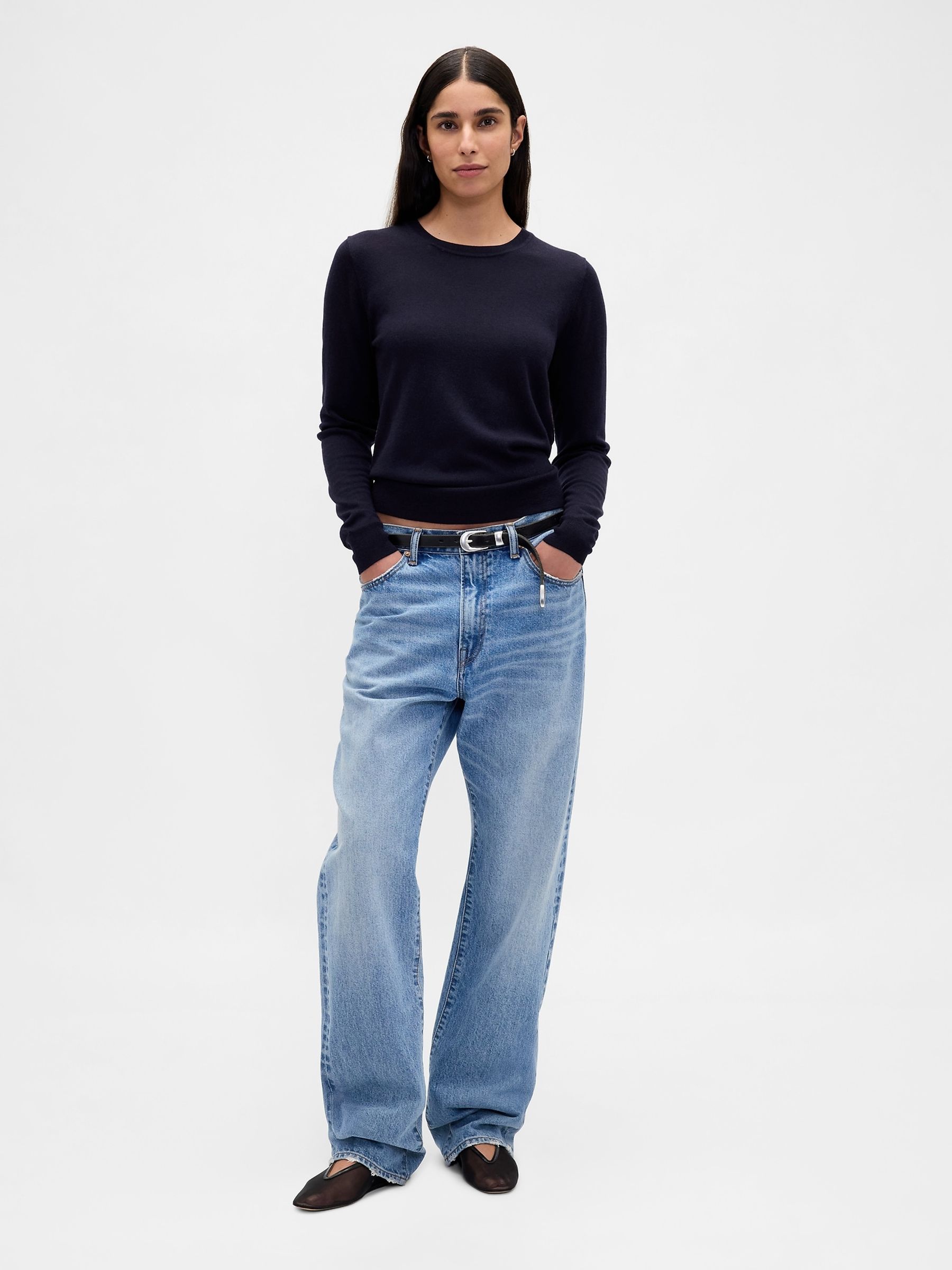Navy Blue Merino Crew Neck Sweatshirt - Image 3 of 4