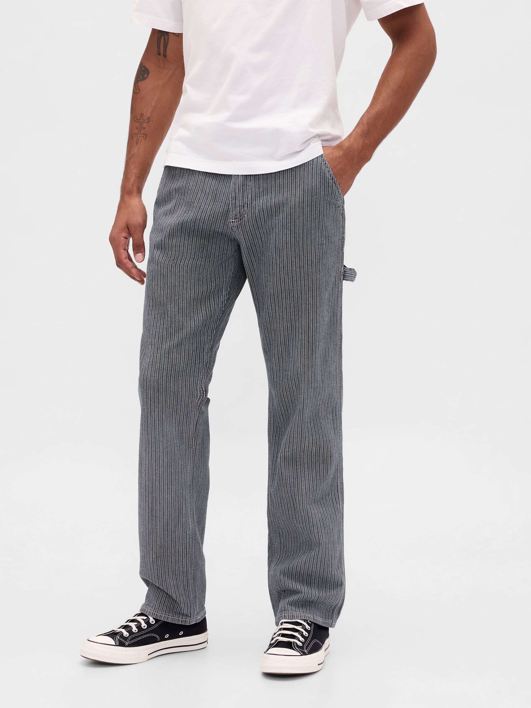 Grey Stripe Relaxed Straight Carpenter Jeans - Image 1 of 5