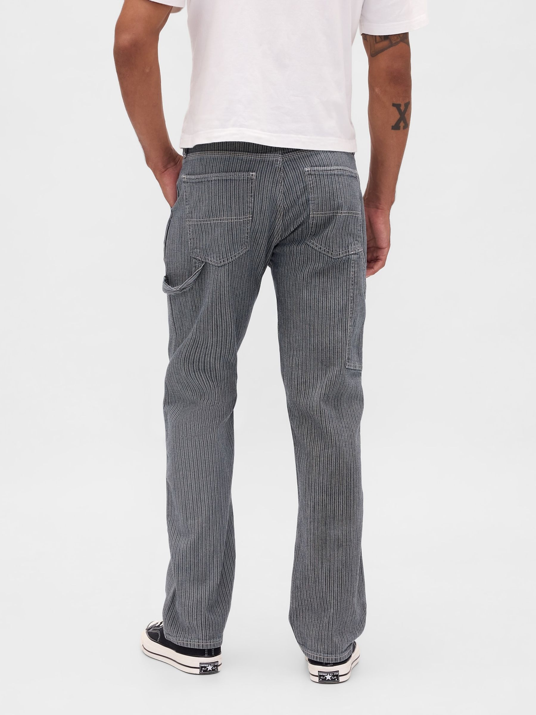 Grey Stripe Relaxed Straight Carpenter Jeans - Image 2 of 5