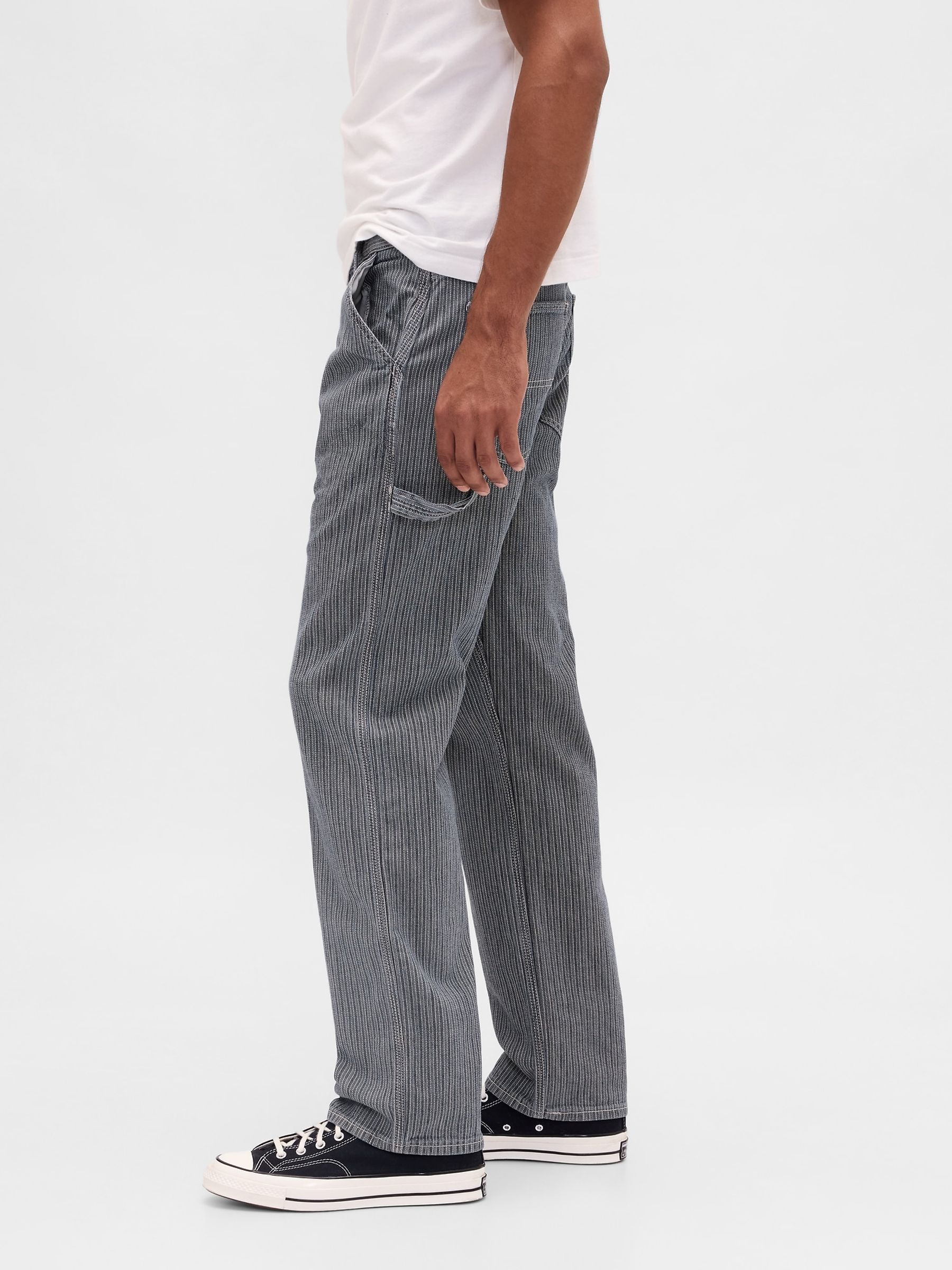 Grey Stripe Relaxed Straight Carpenter Jeans - Image 3 of 5