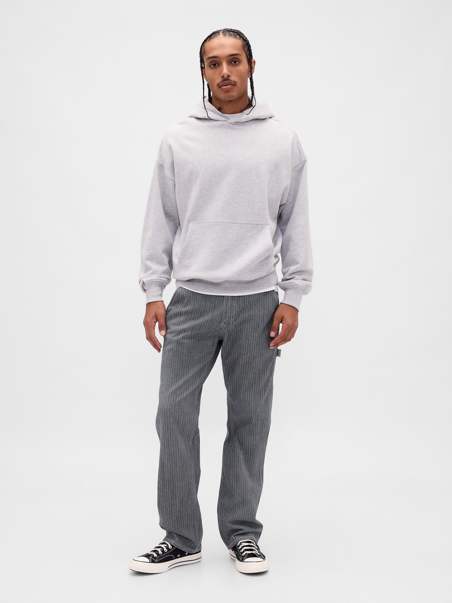 Grey Stripe Relaxed Straight Carpenter Jeans - Image 4 of 5