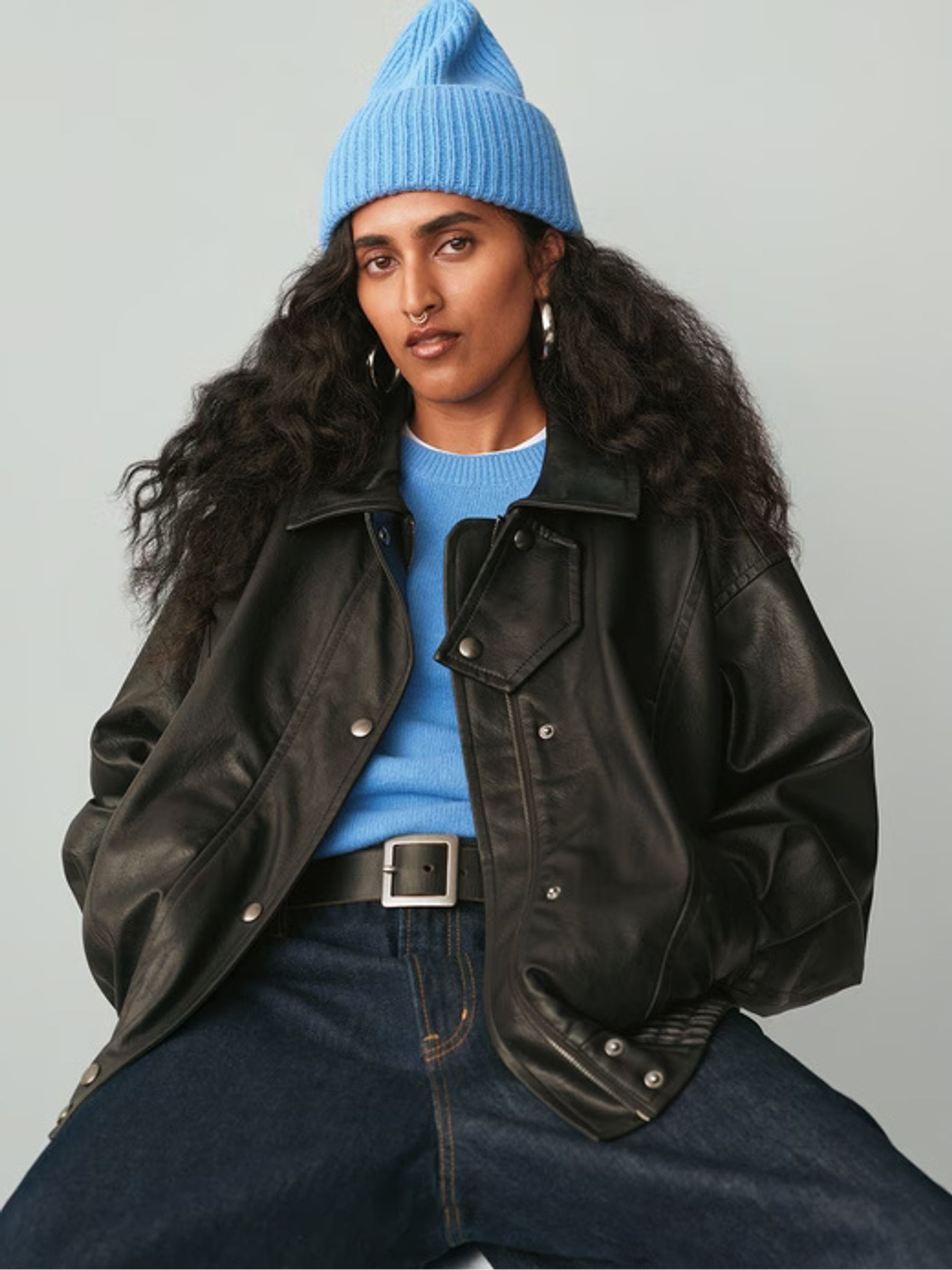 Black Oversized Faux Leather Jacket | Gap
