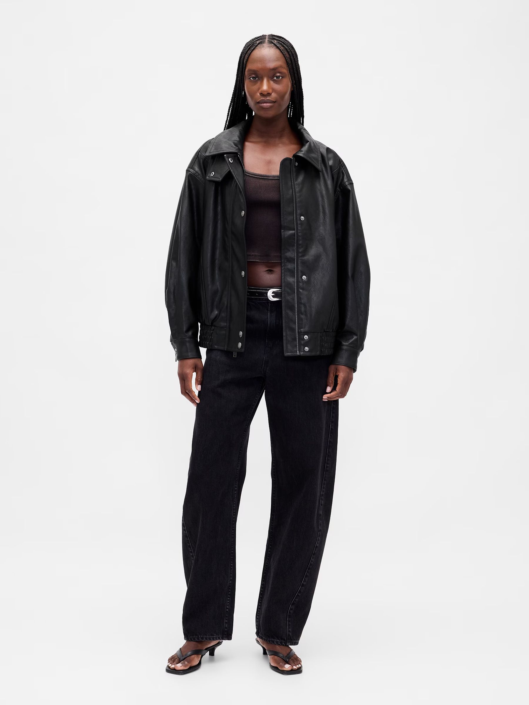 Black Oversized Faux Leather Jacket | Gap