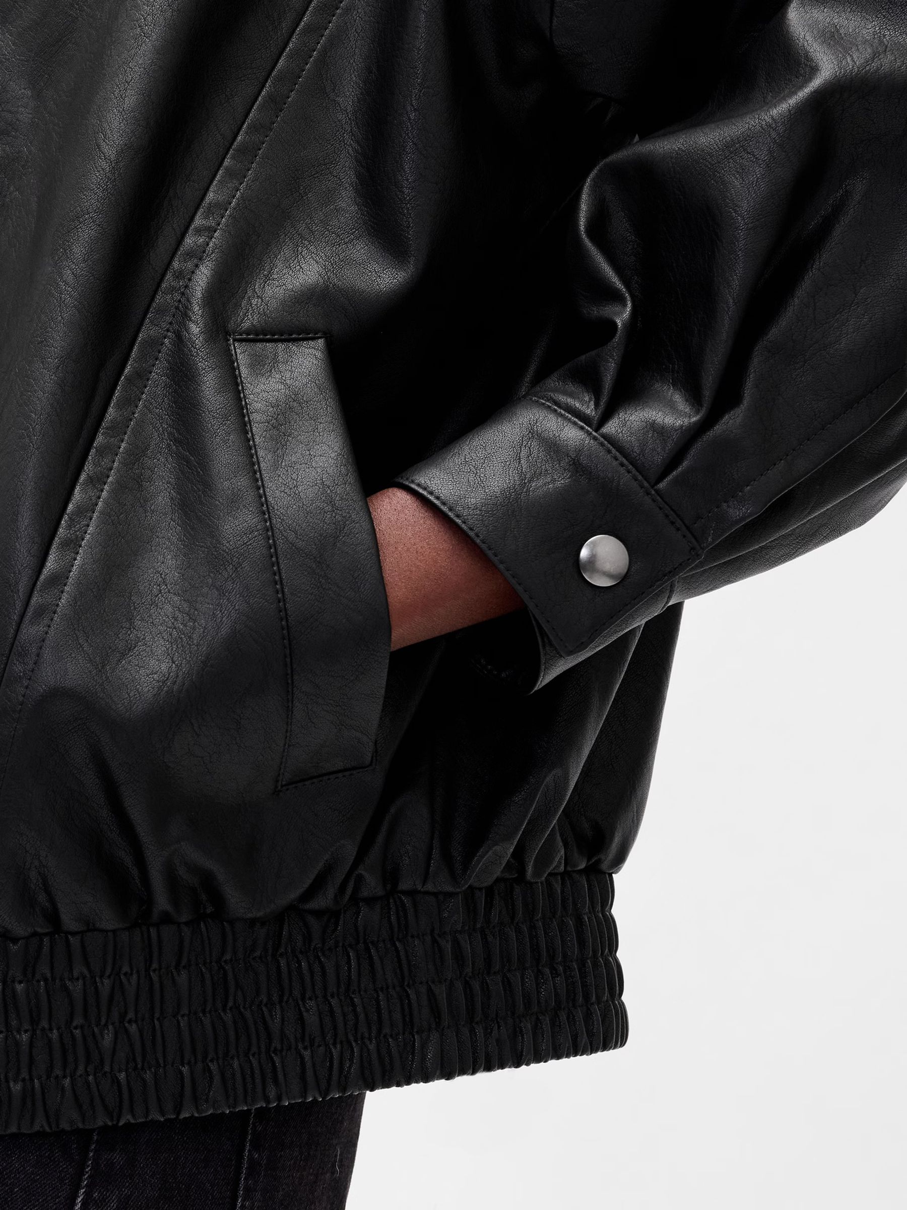 Black Oversized Faux Leather Jacket - Image 5 of 6