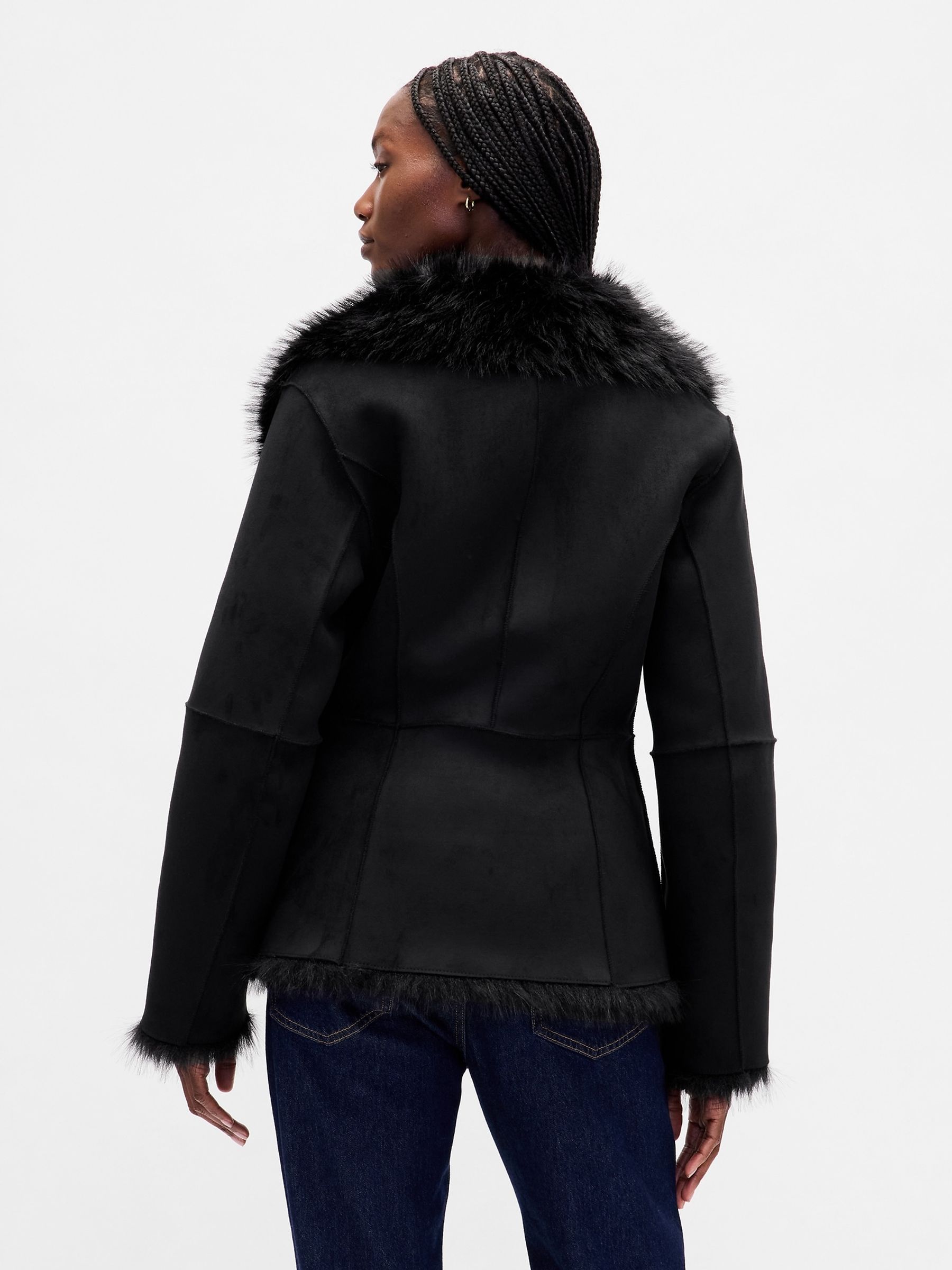 Black Vegan Suede and Faux Fur Jacket - Image 2 of 5 Black Vegan Suede and Faux Fur Jacket - Image 2 of 5