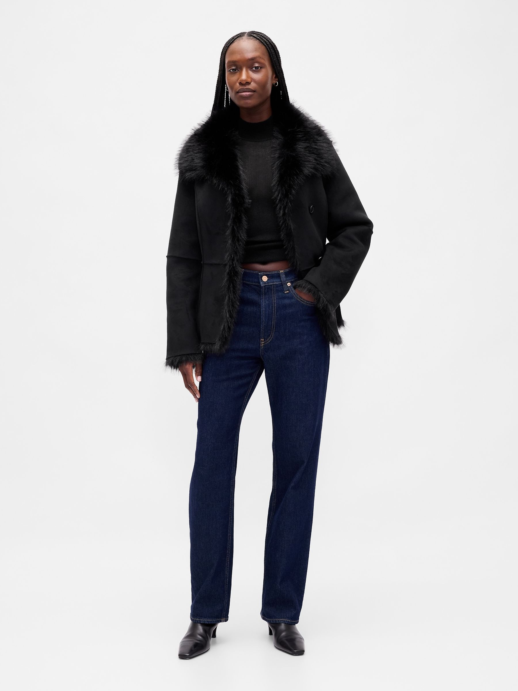 Black Vegan Suede and Faux Fur Jacket - Image 3 of 5