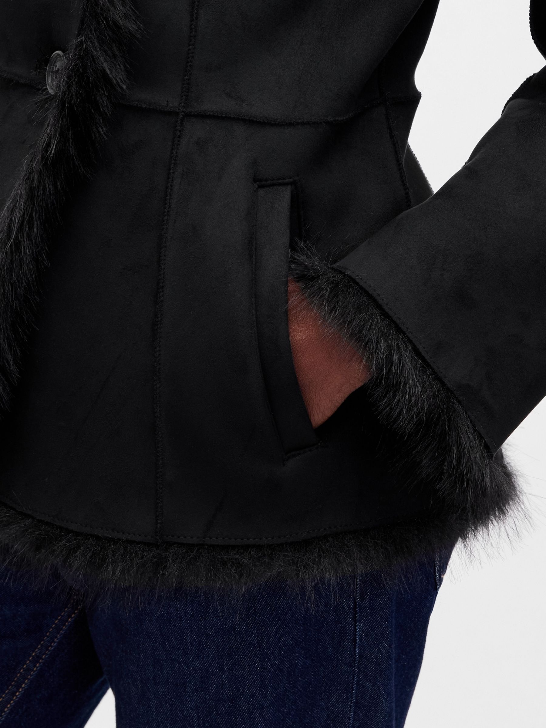 Black Vegan Suede and Faux Fur Jacket - Image 4 of 5