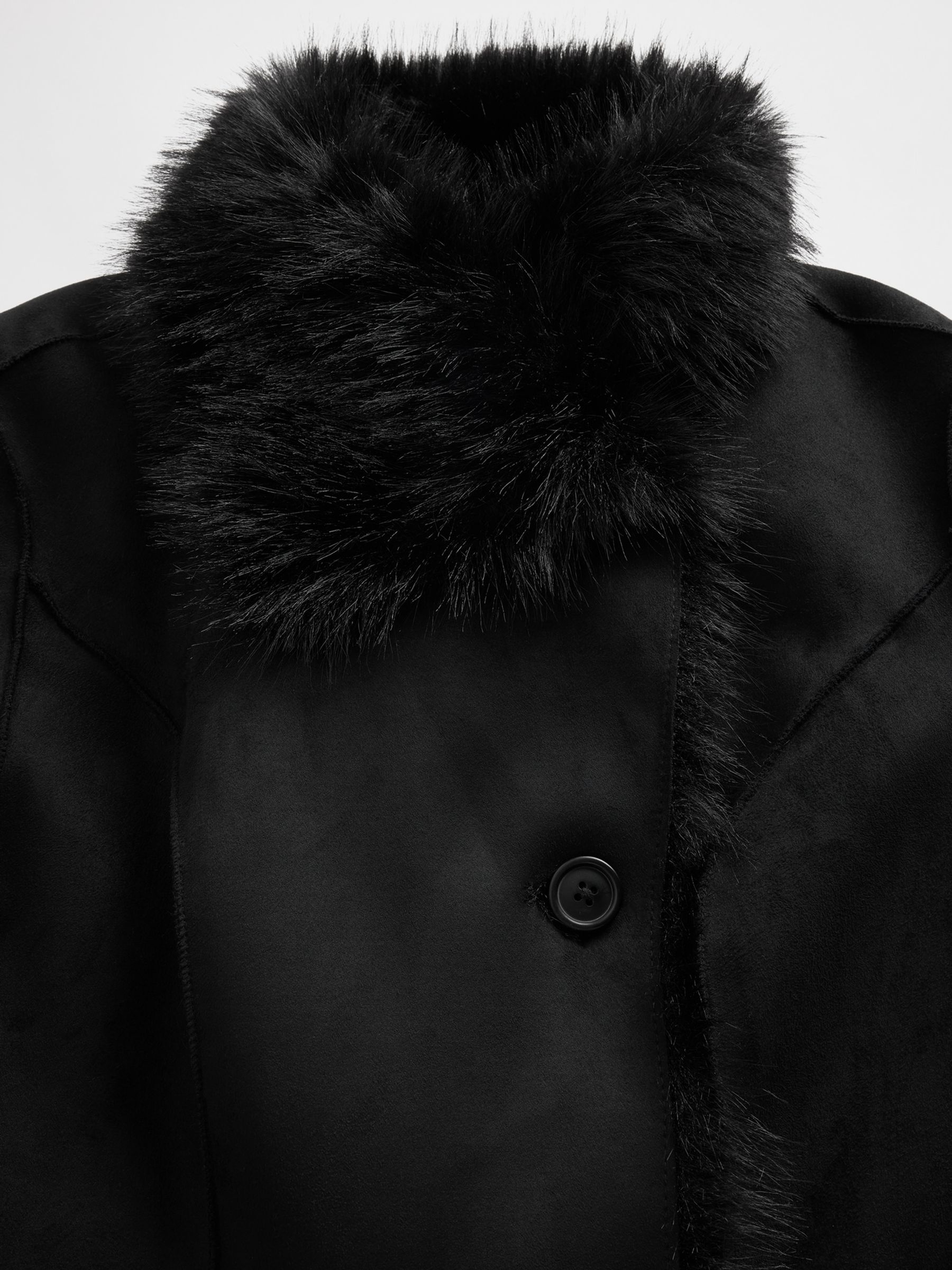 Black Vegan Suede and Faux Fur Jacket - Image 5 of 5 Black Vegan Suede and Faux Fur Jacket - Image 5 of 5