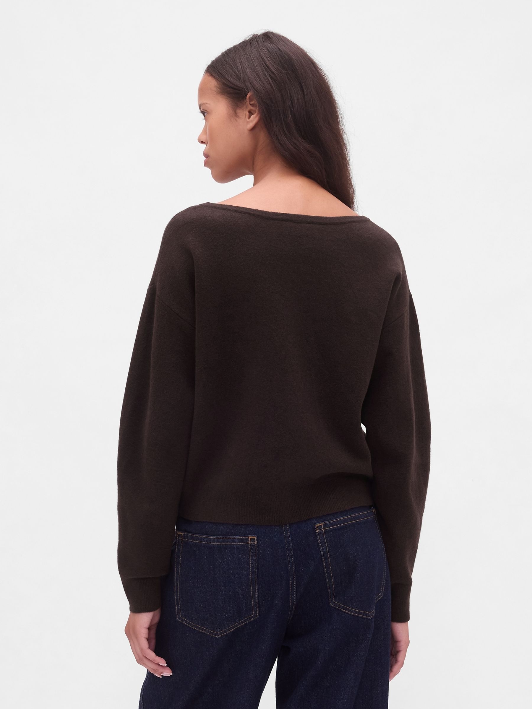 Brown CashSoft Stretch Lantern-Sleeve Crop Jumper - Image 2 of 4