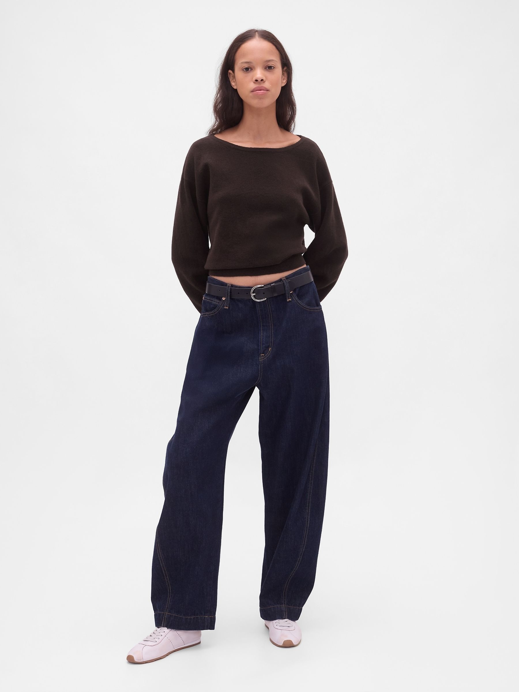 Brown CashSoft Stretch Lantern-Sleeve Crop Jumper - Image 3 of 4