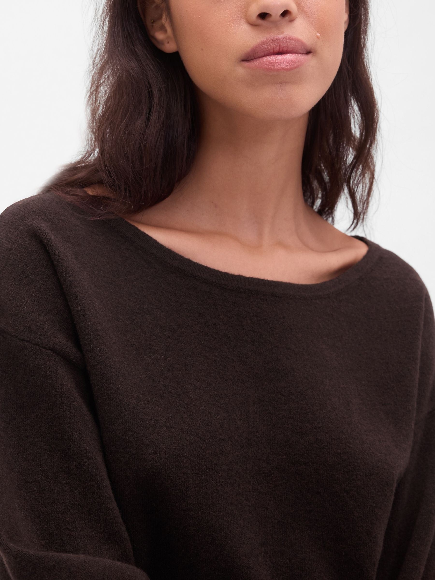 Brown CashSoft Stretch Lantern-Sleeve Crop Jumper - Image 4 of 4