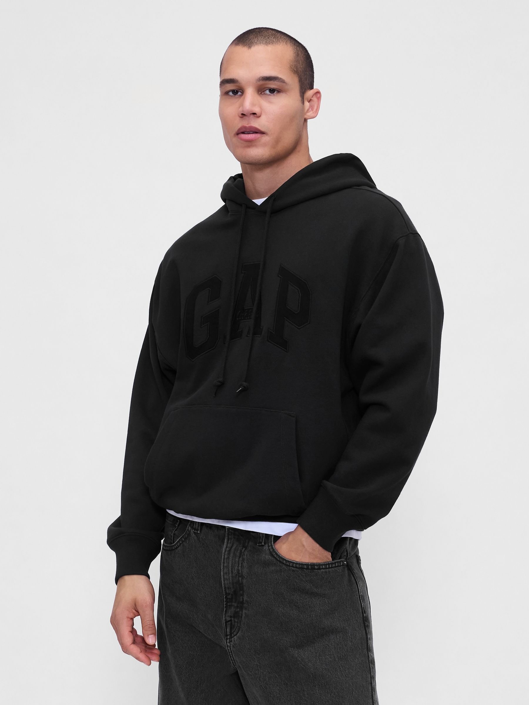 Black Oversized Heavyweight Logo Hoodie