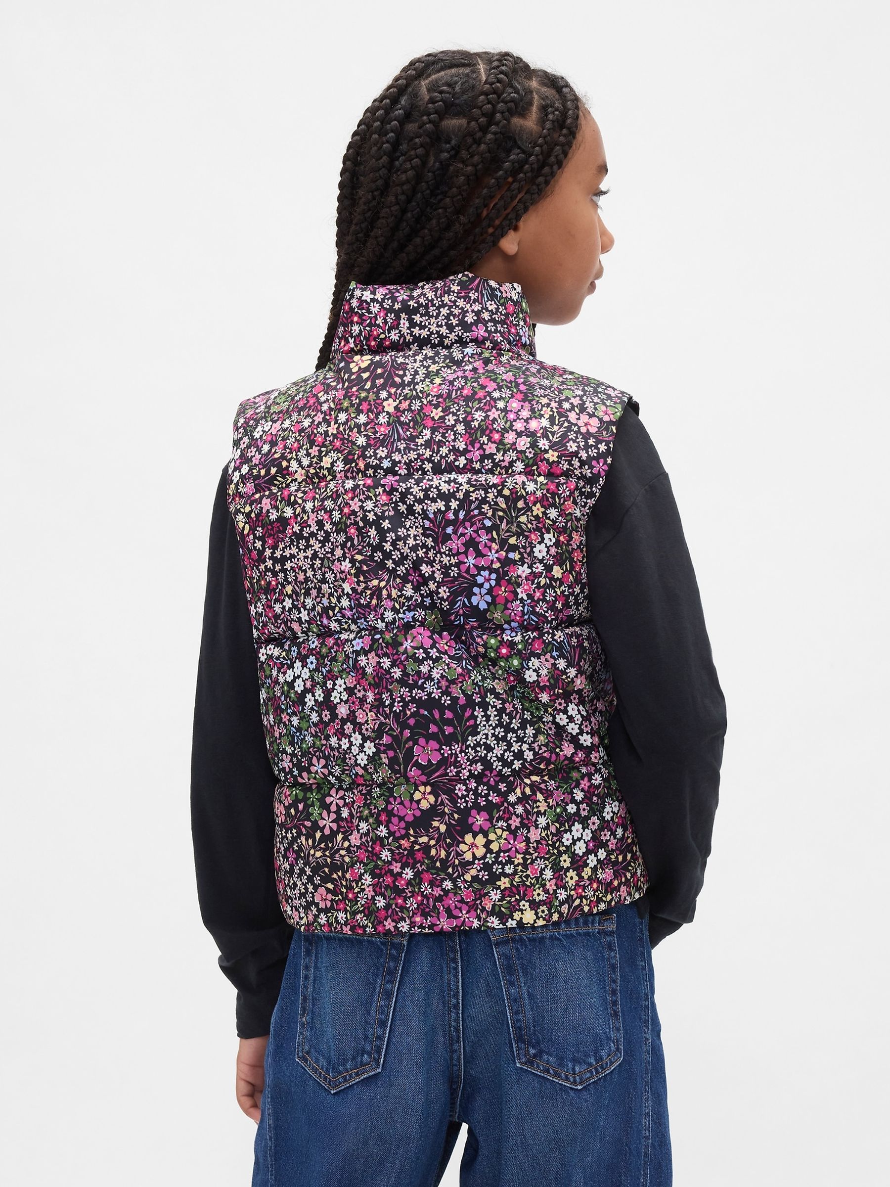 Black Floral Cold Control Relaxed Puffer Vest (4-13yrs) - Image 2 of 5