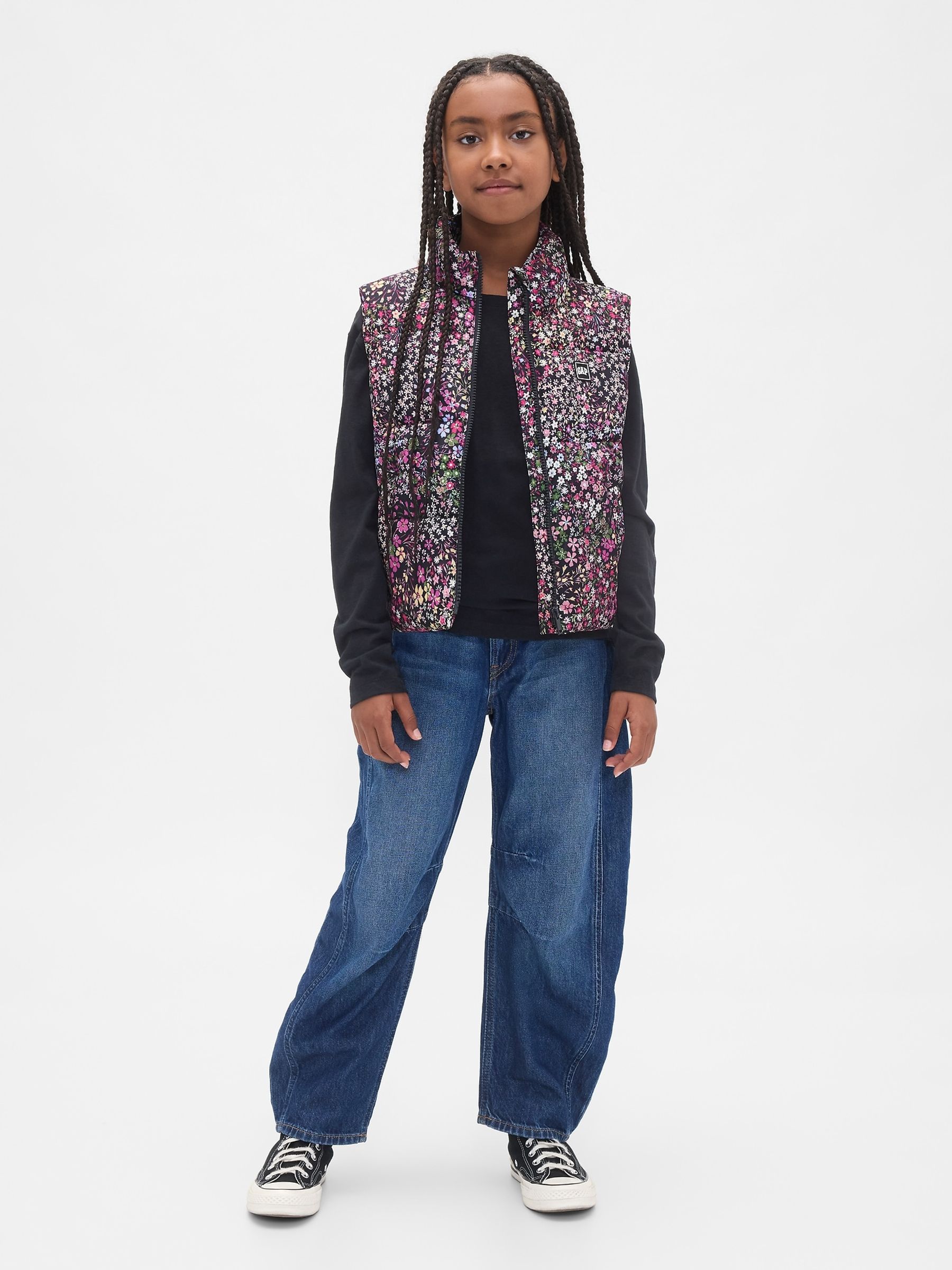 Black Floral Cold Control Relaxed Puffer Vest (4-13yrs) - Image 3 of 5