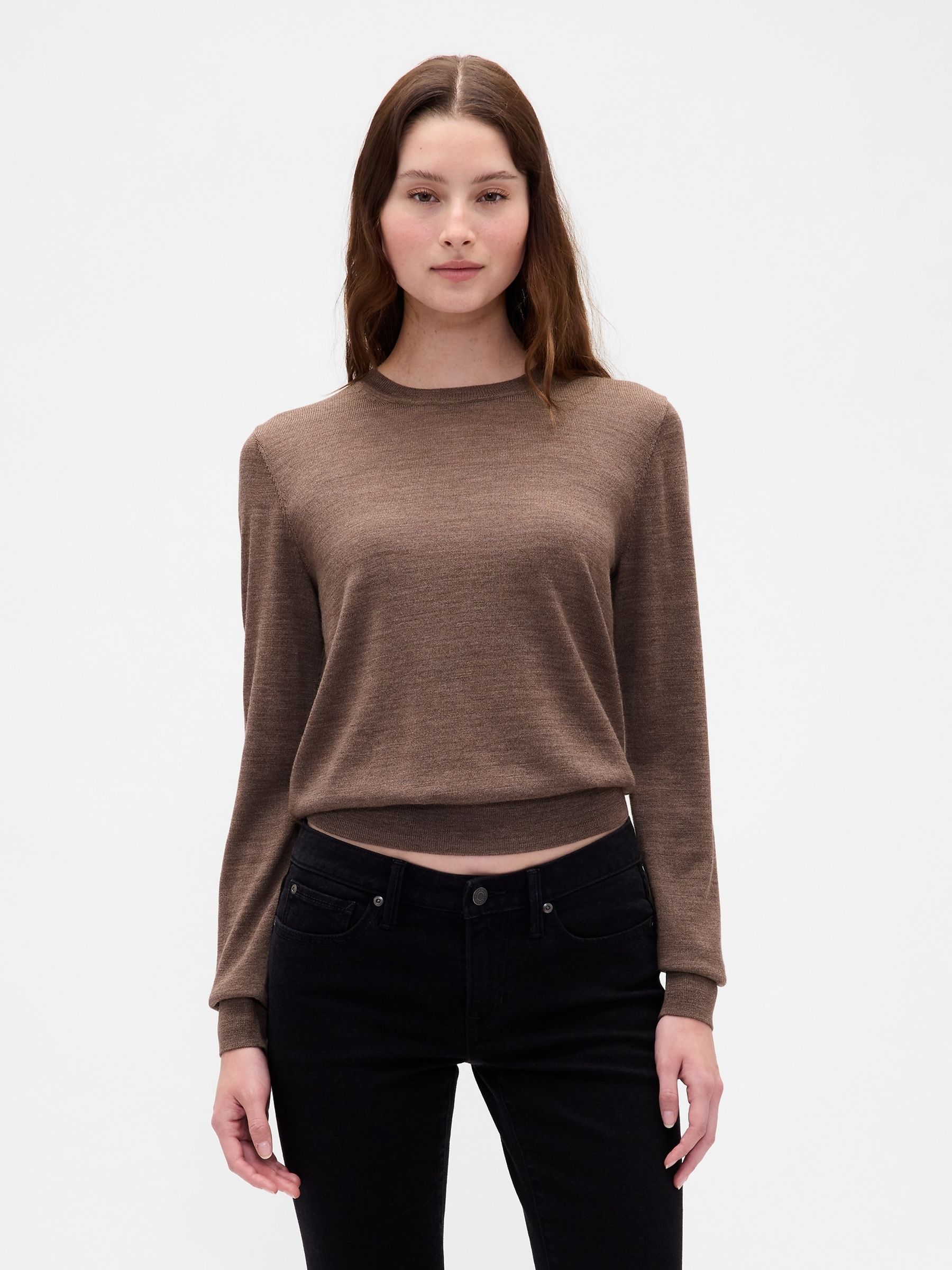 Brown Merino Crew Neck Sweatshirt - Image 1 of 4