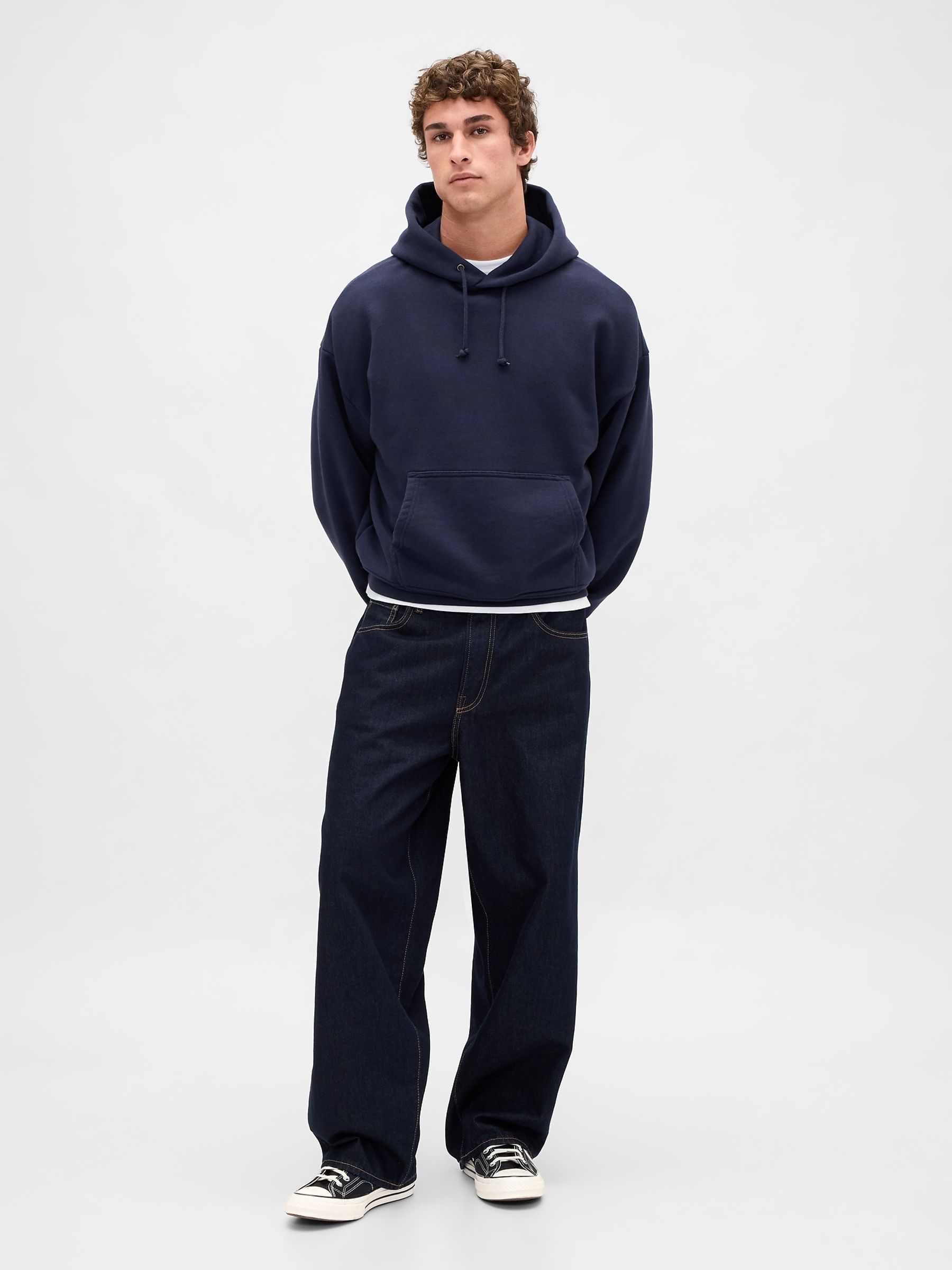 Navy Blue Extra Heavyweight French Terry Hoodie - Image 3 of 4