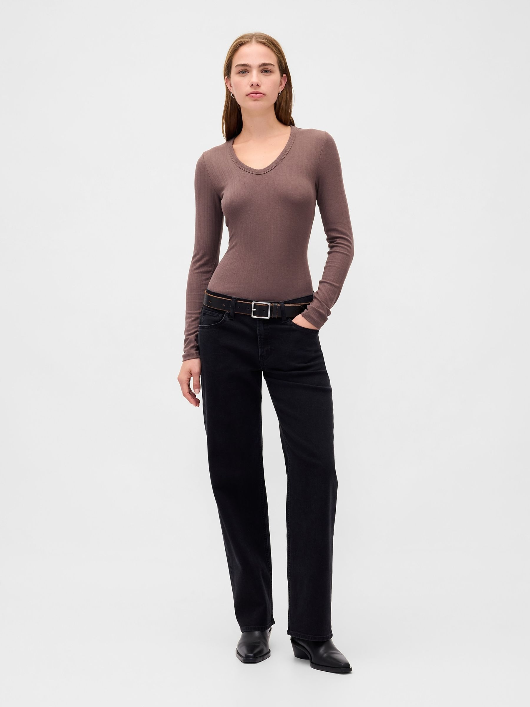Brown Sheer Modern Rib T-Shirt - Image 3 of 3