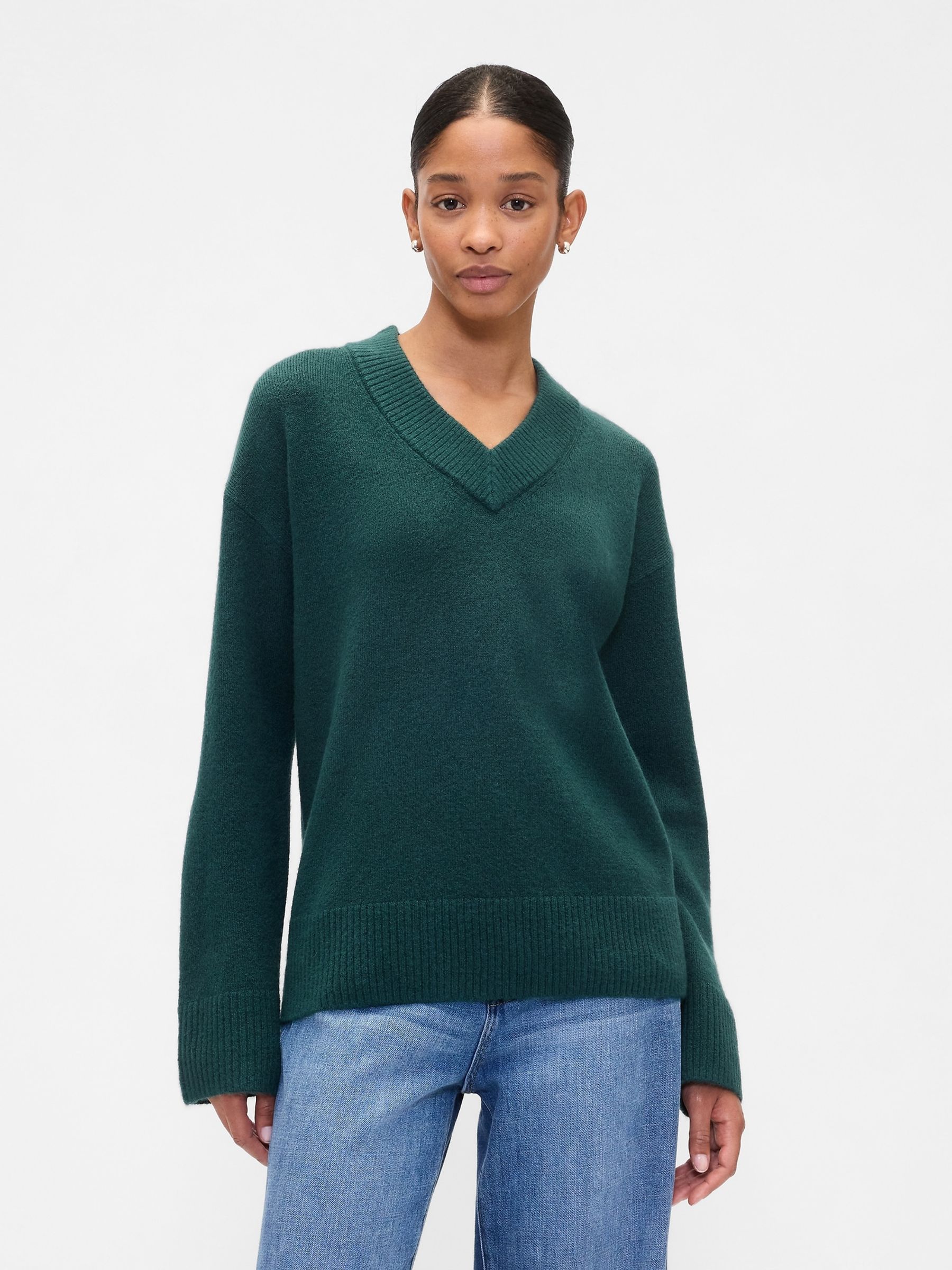 Dark Green V-Neck Sweatshirt - Image 1 of 5