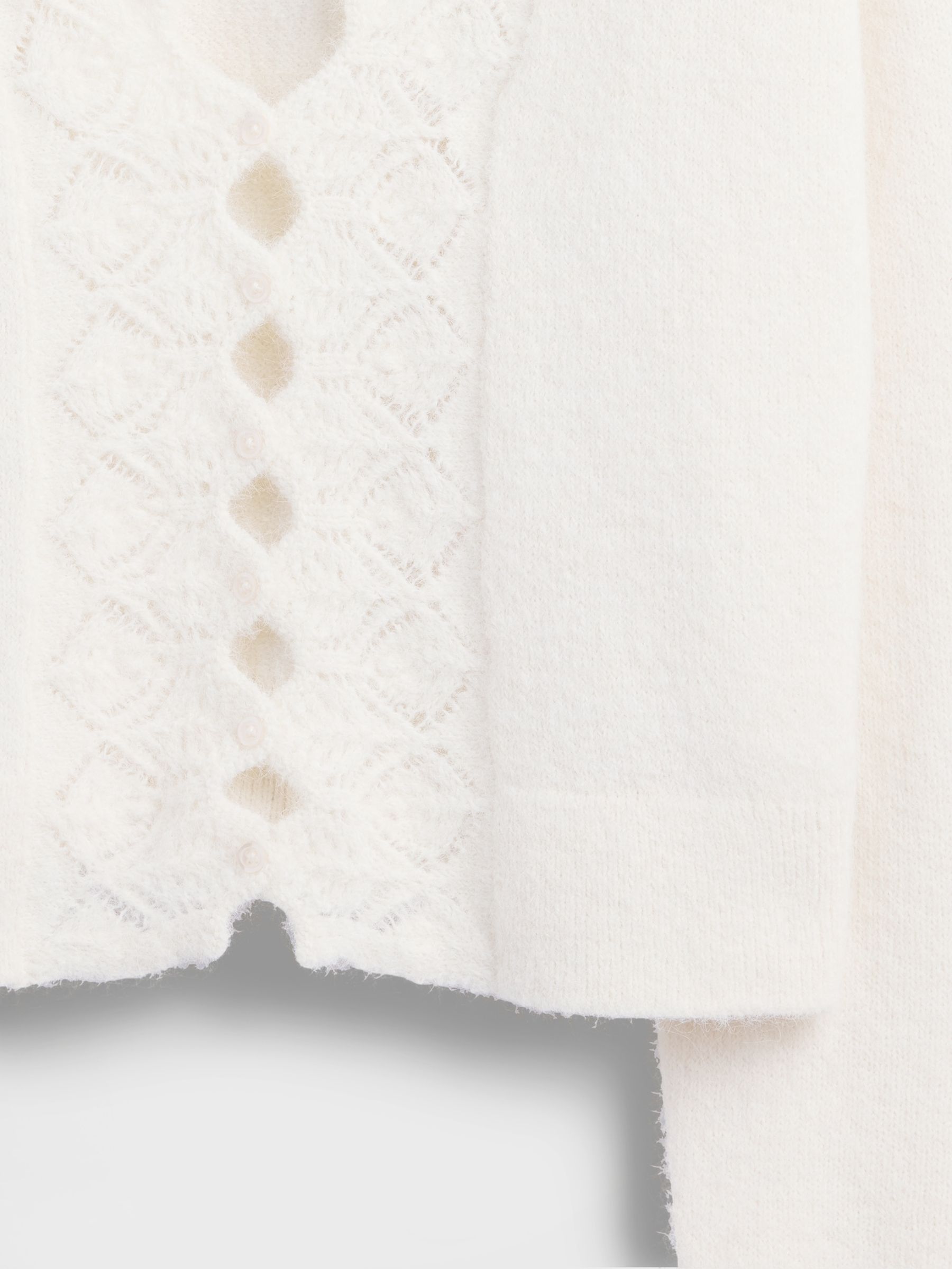 Cream Fuzzy Pointelle Scalloped Crop Cardigan - Image 4 of 4
