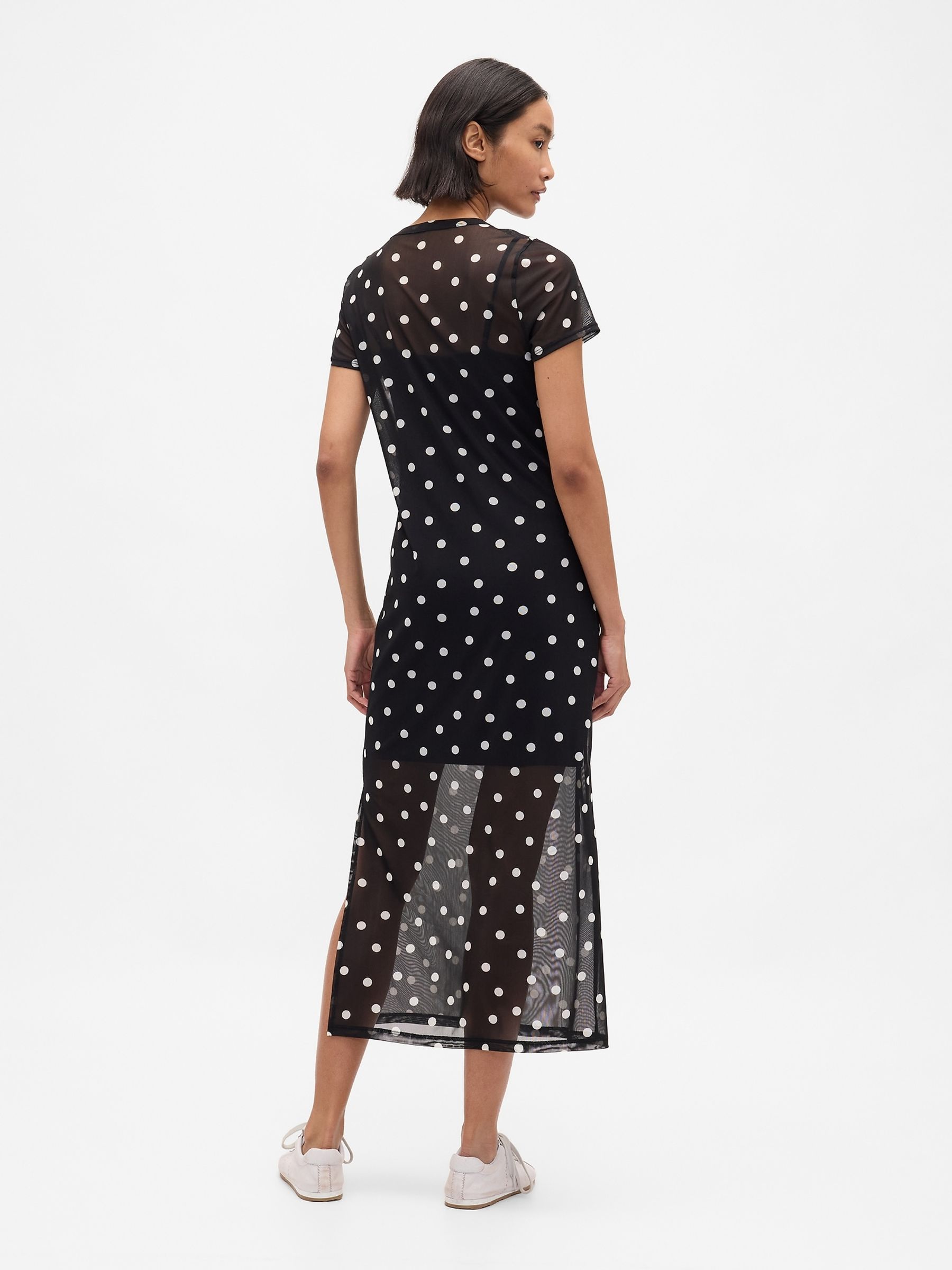 Black/White Dot Mesh Square Neck Maxi Dress - Image 2 of 4