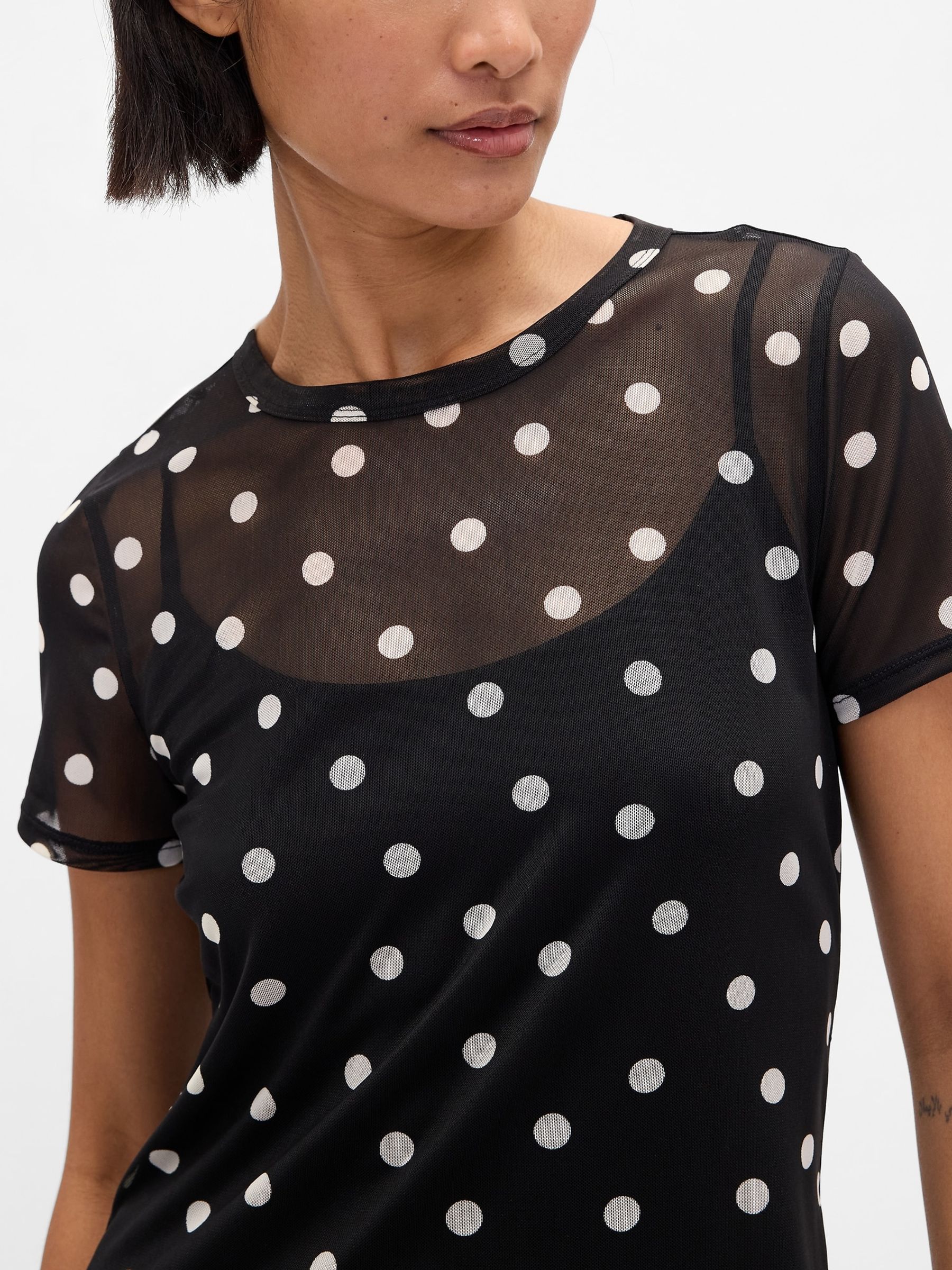 Black/White Dot Mesh Square Neck Maxi Dress - Image 4 of 4