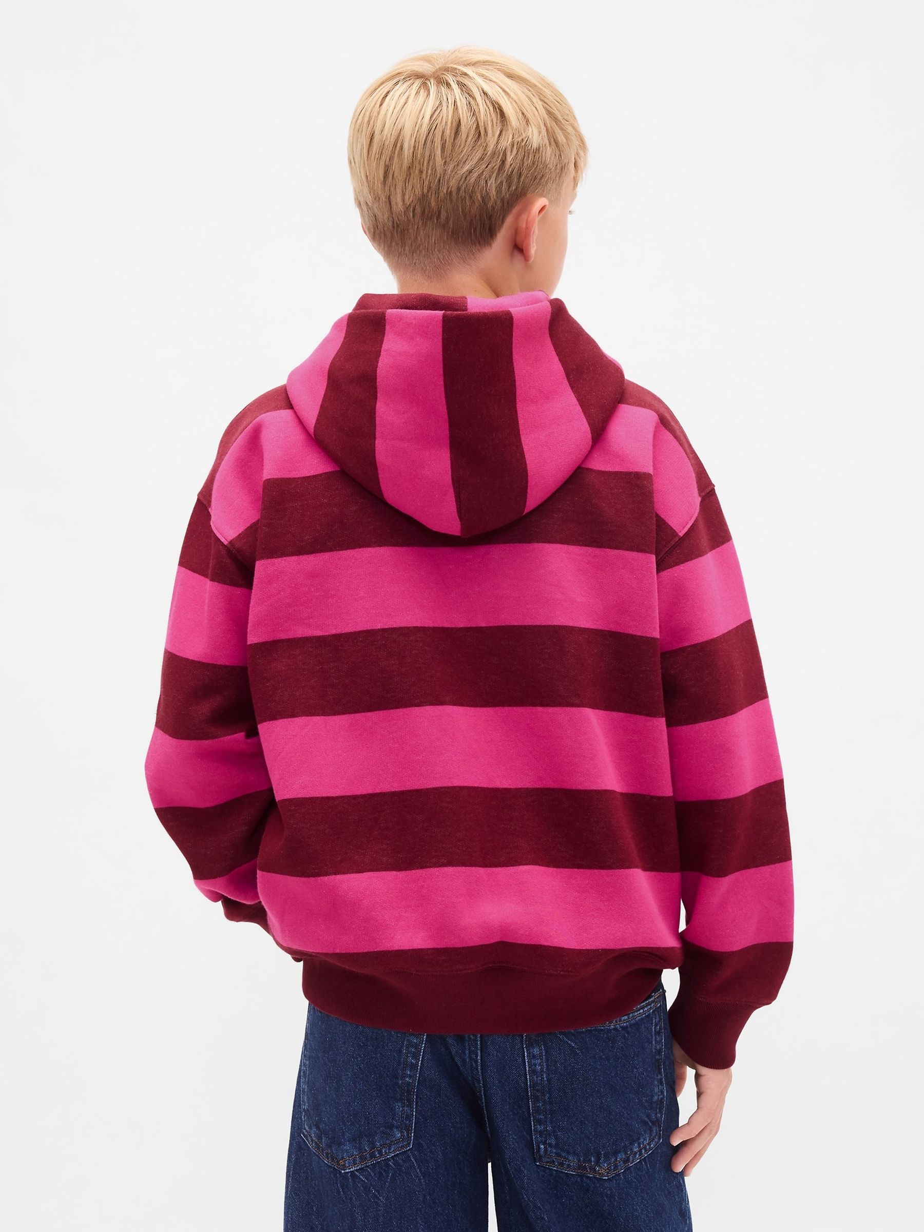Burgundy Red Rugby Stripe Logo Hoodie (4-13yrs) - Image 2 of 5