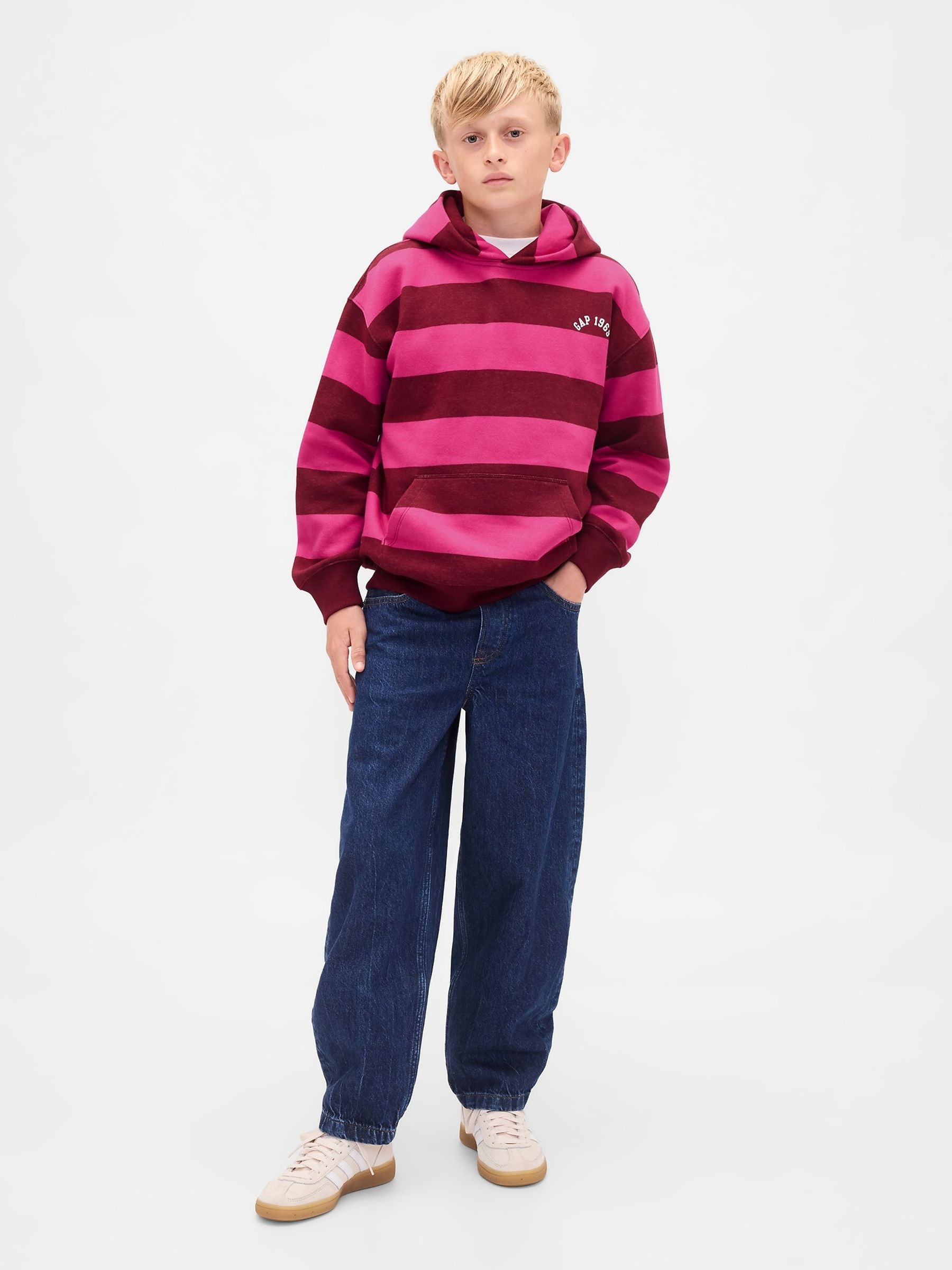 Burgundy Red Rugby Stripe Logo Hoodie (4-13yrs) - Image 3 of 5