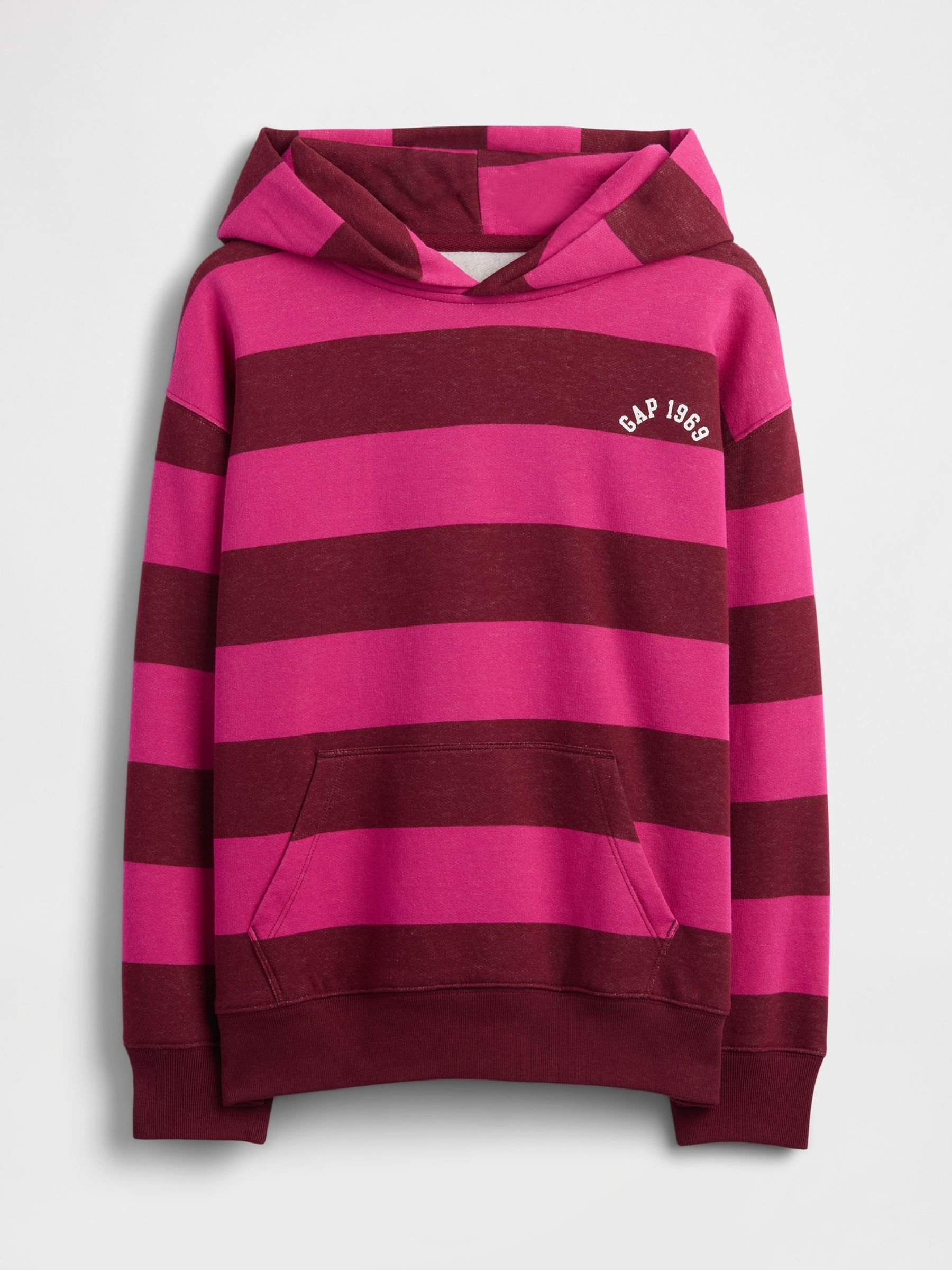 Burgundy Red Rugby Stripe Logo Hoodie (4-13yrs) - Image 4 of 5